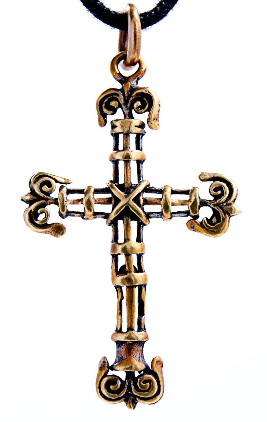 Bronze Mittelalter Kiss Kreuz Kettenanhänger Design Cross Anhänger Leather of verspieltes