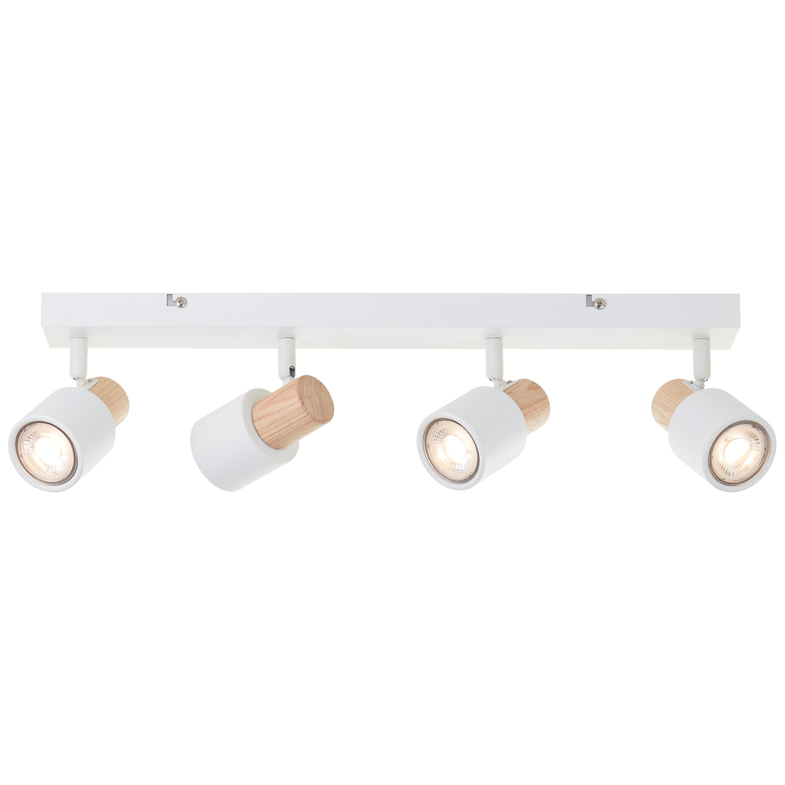 Lightbox Deckenstrahler, ohne Leuchtmittel, Spotbalken 4flg, 58 cm, GU10, schwenkbar, Metall/Holz, weiß/hellbraun