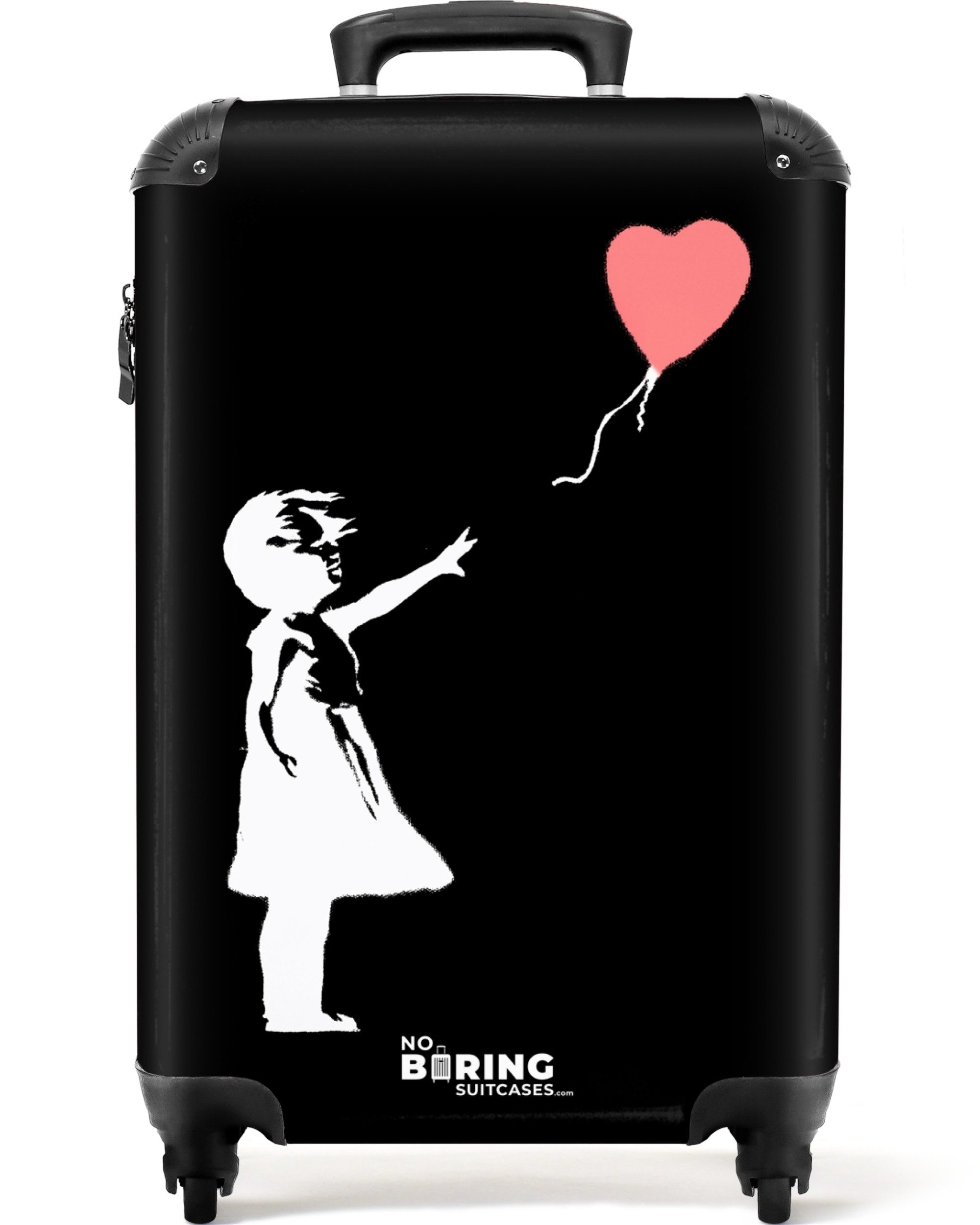 NoBoringSuitcases.com© Hartschalen-Trolley Mädchen mit rotem Herz Ballon in schwarz und weiß 55x35x20cm, Reisetasche mit Rollen, Koffer Handgepäck Flugzeug