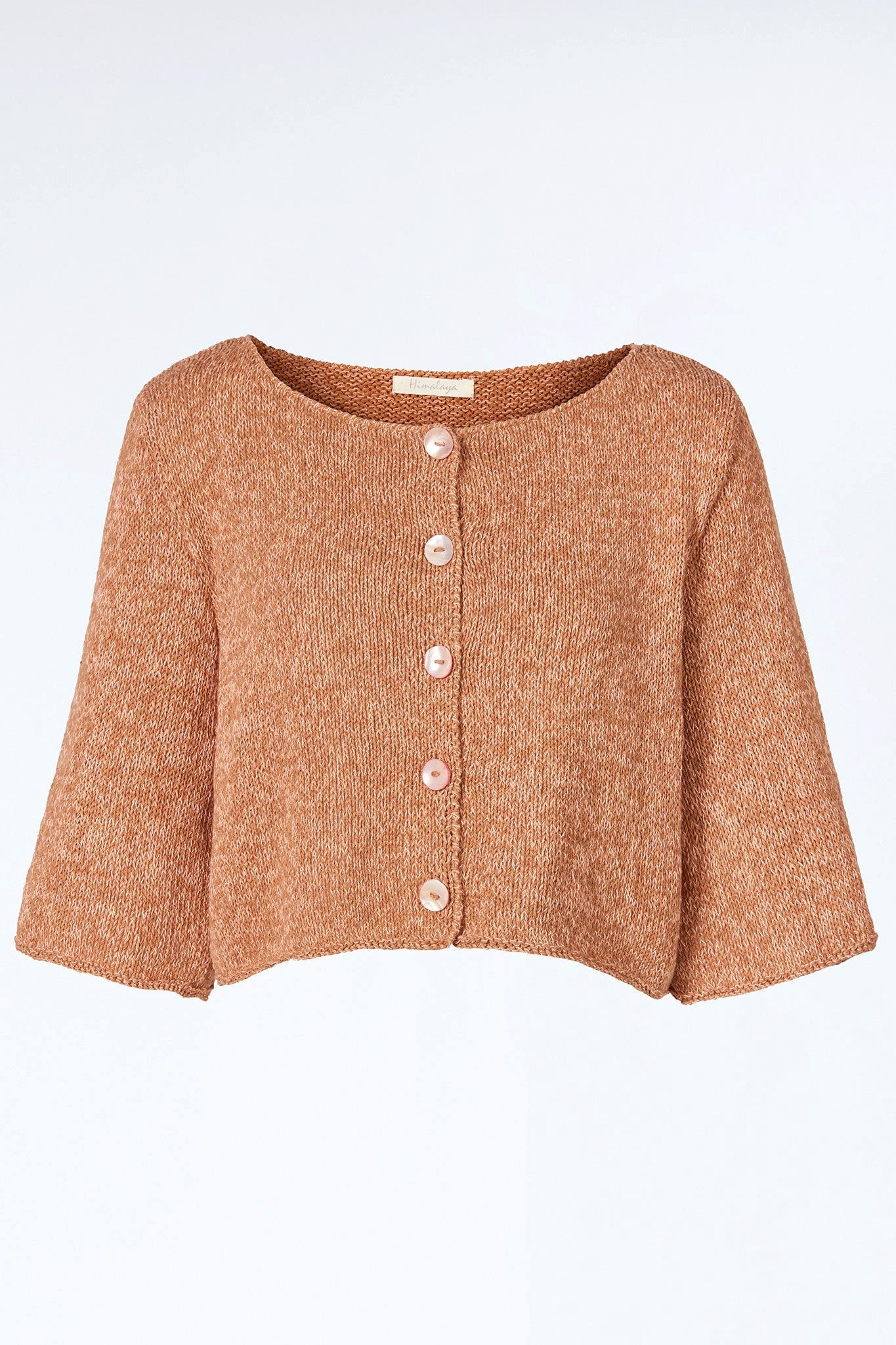 Himalaya Clothing Wolljacke Kurze Strickjacke aus Baumwolle & Seide im Boxy Fit - mocha / S