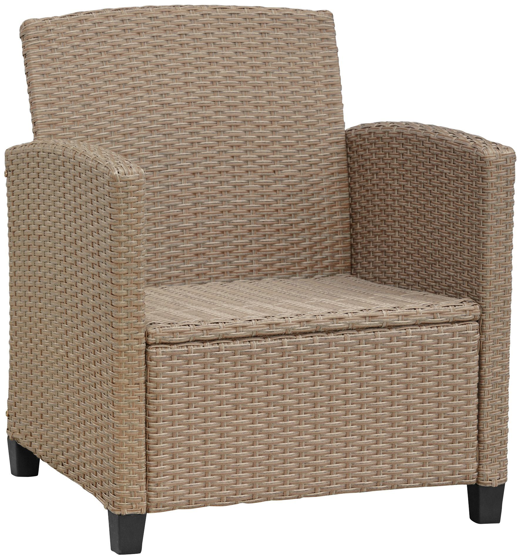 KONIFERA Gartenlounge-Set Lorca, (Set, 16-tlg., 2xSessel,2er Sofa,1xTisch 90x55x42,5cm,2x Hocker inkl. Auflagen, Stahl), Polyrattan, Ablagefläche unter dem Tisch, Tischplatte aus Nonwood