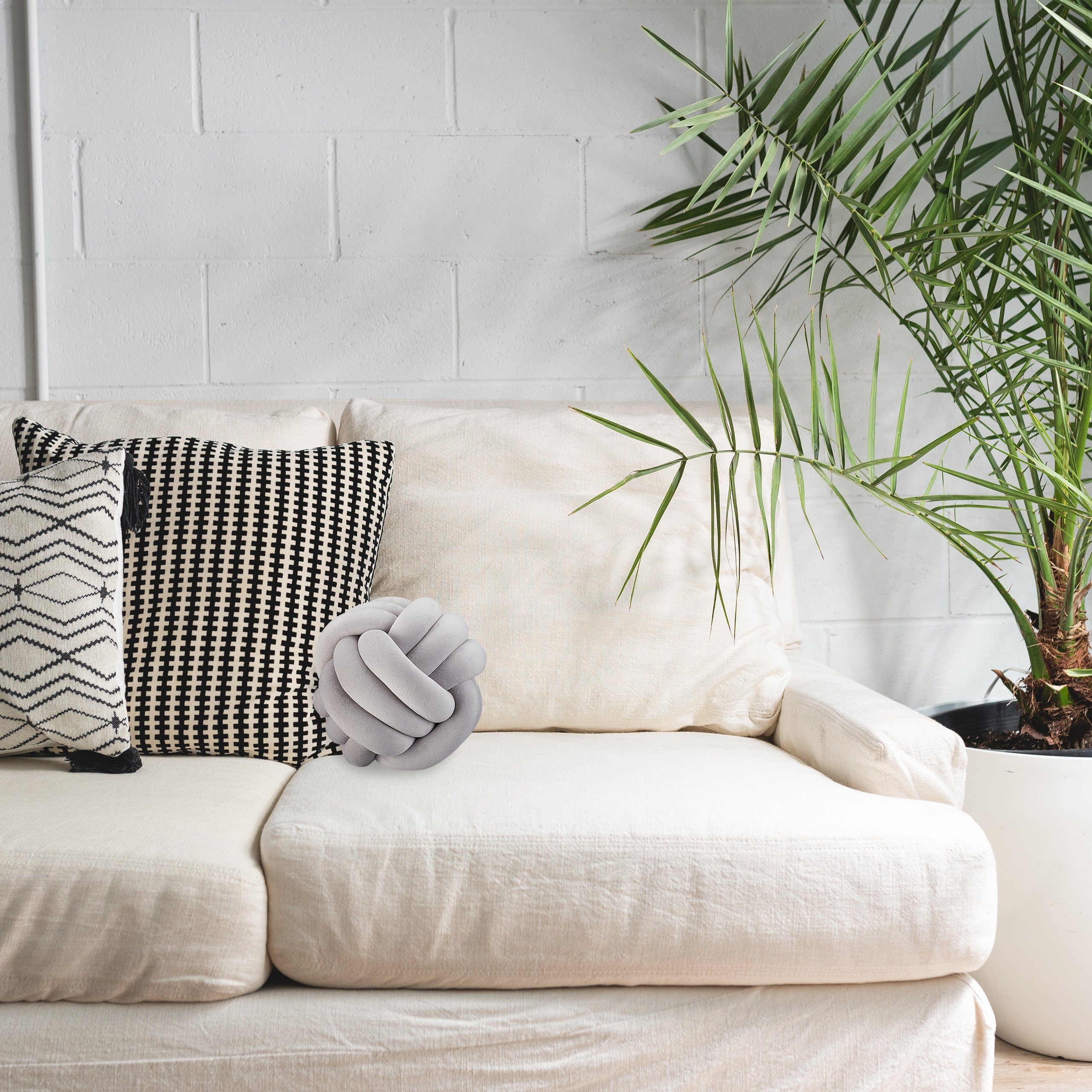 relaxdays Dekokissen Knotenkissen, grau – Bild 5 von 5