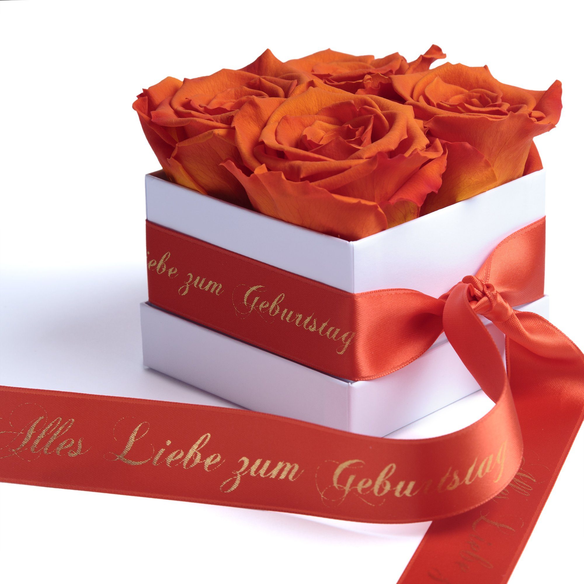 ROSEMARIE SCHULZ Heidelberg Dekoobjekt Infinity Rosenbox Alles Liebe zum Geburtstag Blumen Geschenk, Echte Rose haltbar bis zu 3 Jahre orange