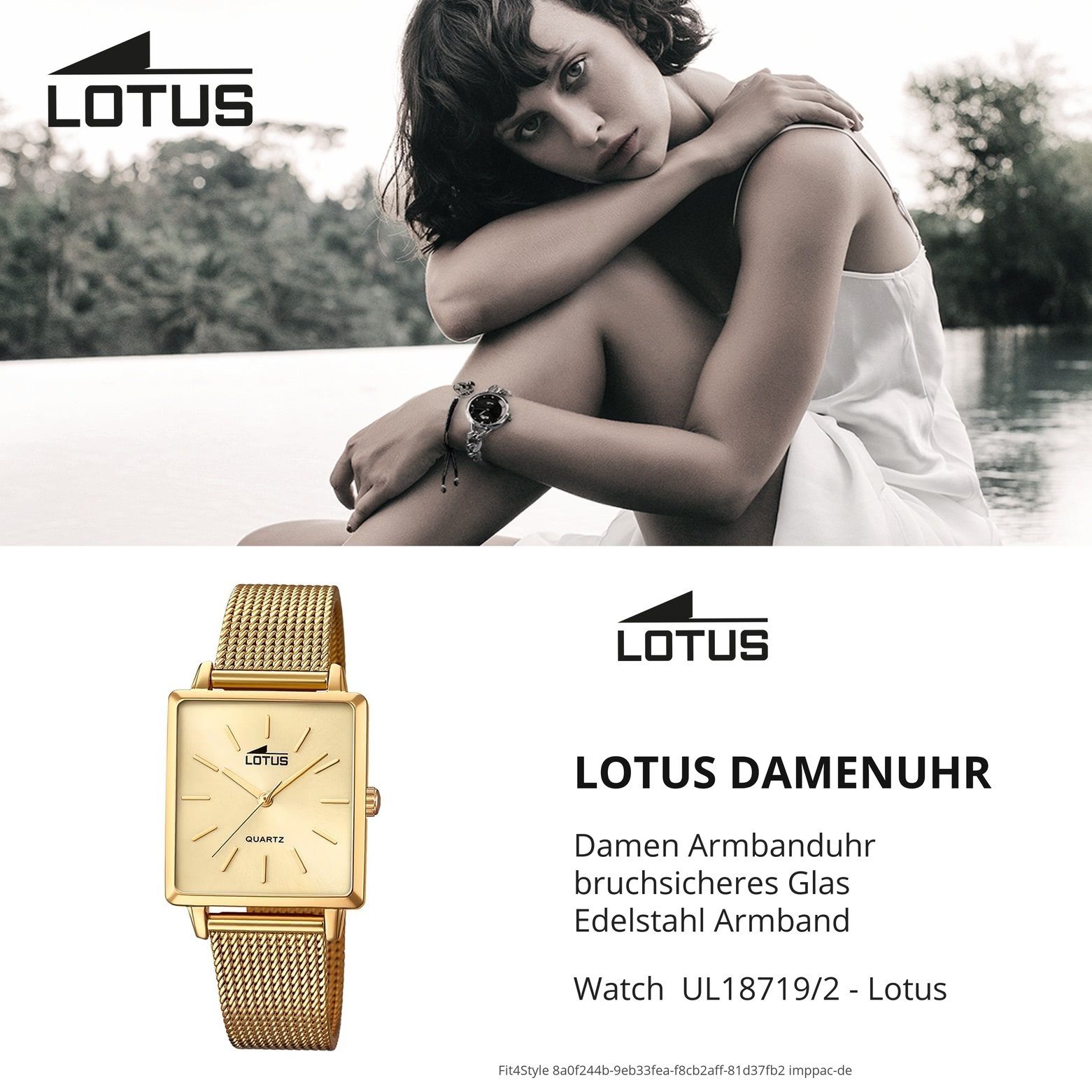 Lotus Quarzuhr LOTUS Uhr Damen Edelstahlarmband 18719/2, klein Fashion gold (ca. 27mm) Damenuhr eckig