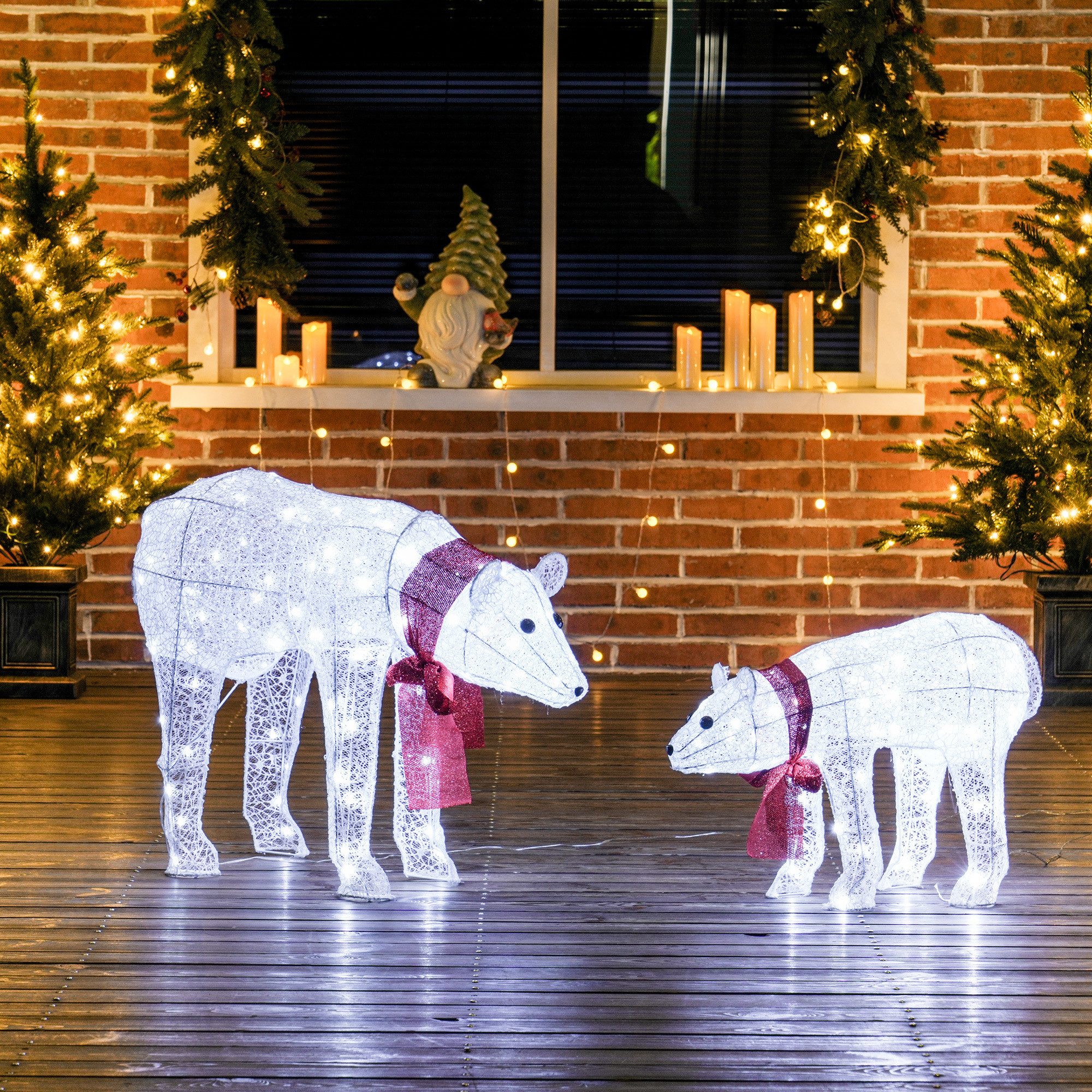 Outsunny Weihnachtsfigur Mutter & Jungtier, Weihnachtsbeleuchtung mit Timer, 140 weiße LEDs (Eisbären-Weihnachtsdekoration, 2 St., Weihnachtsdeko), Wasserfest, Weiß