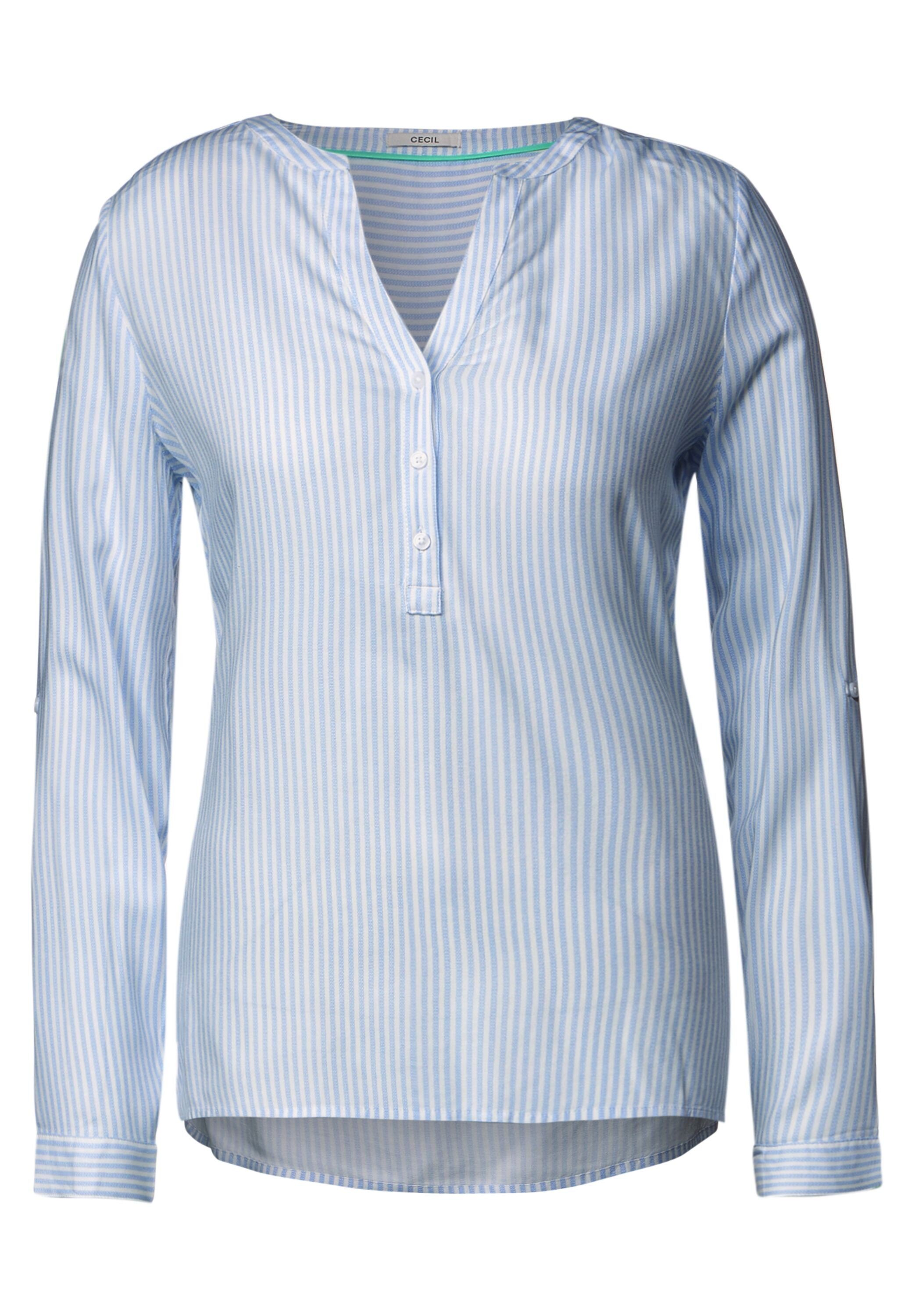 Cecil Langarmbluse mit geschlitztem Rundhalsausschnitt blouse blue soft