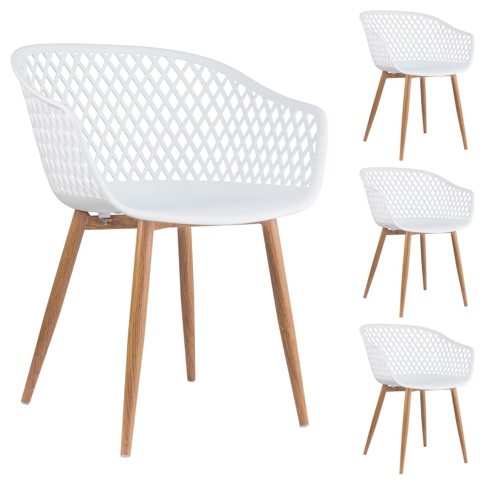 MADEIRA mit Design (4 Stühle weiß St), 4er Sitz IDIMEX Esszimmerstuhl Küchenstuhl Set Esszimmerstuhl Retro Kunsts