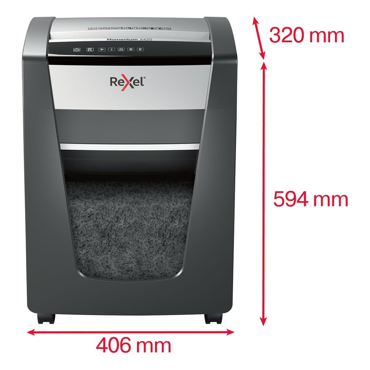 REXEL Aktenvernichter Momentum X420, Shredder, Partikelschnitt 4x40 mm, bis 20 Blatt, 30 Liter