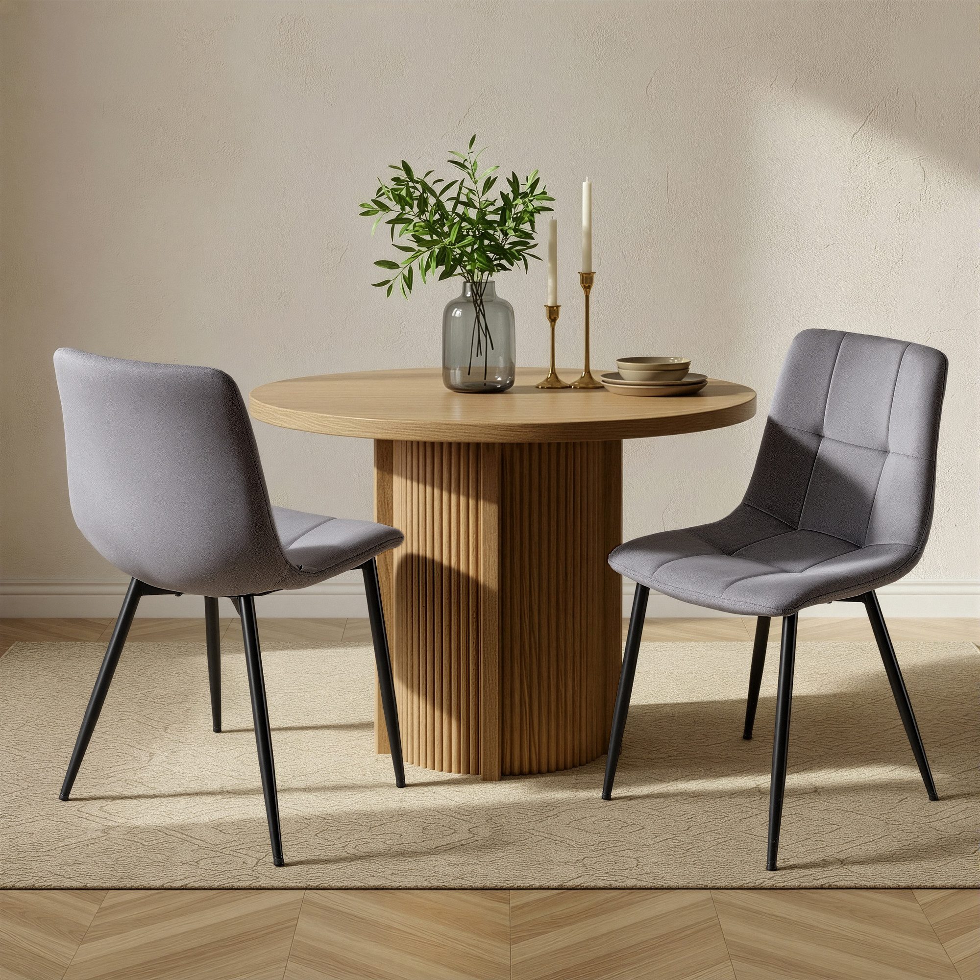 VASAGLE Esszimmerstuhl Samt, Küchenstühle, Sessel mit verstellbaren Füßen, für Wohnzimmer (2 St), bis 120 kg belastbar, modern, gepolstert, schiefergrau