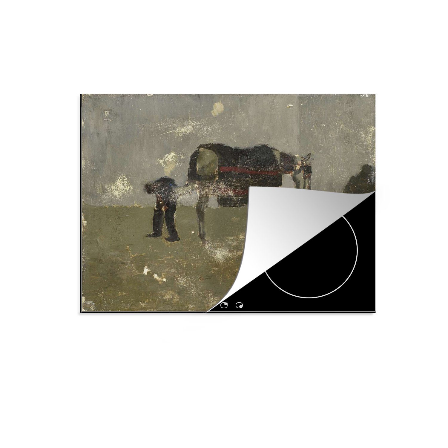 MuchoWow Herdblende-/Abdeckplatte Hufschmied mit Grau - Gemälde von George Hendrik Breitner, Vinyl, (1 tlg), 71x52 cm, Induktionskochfeld Schutz für die küche, Ceranfeldabdeckung