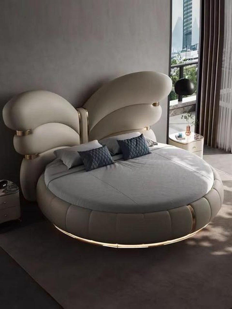 Xlmoebel Rundbett Designer Doppelbett in Beige aus hochwertigem Holzwerkstoff (1-tlg), Made in Europa