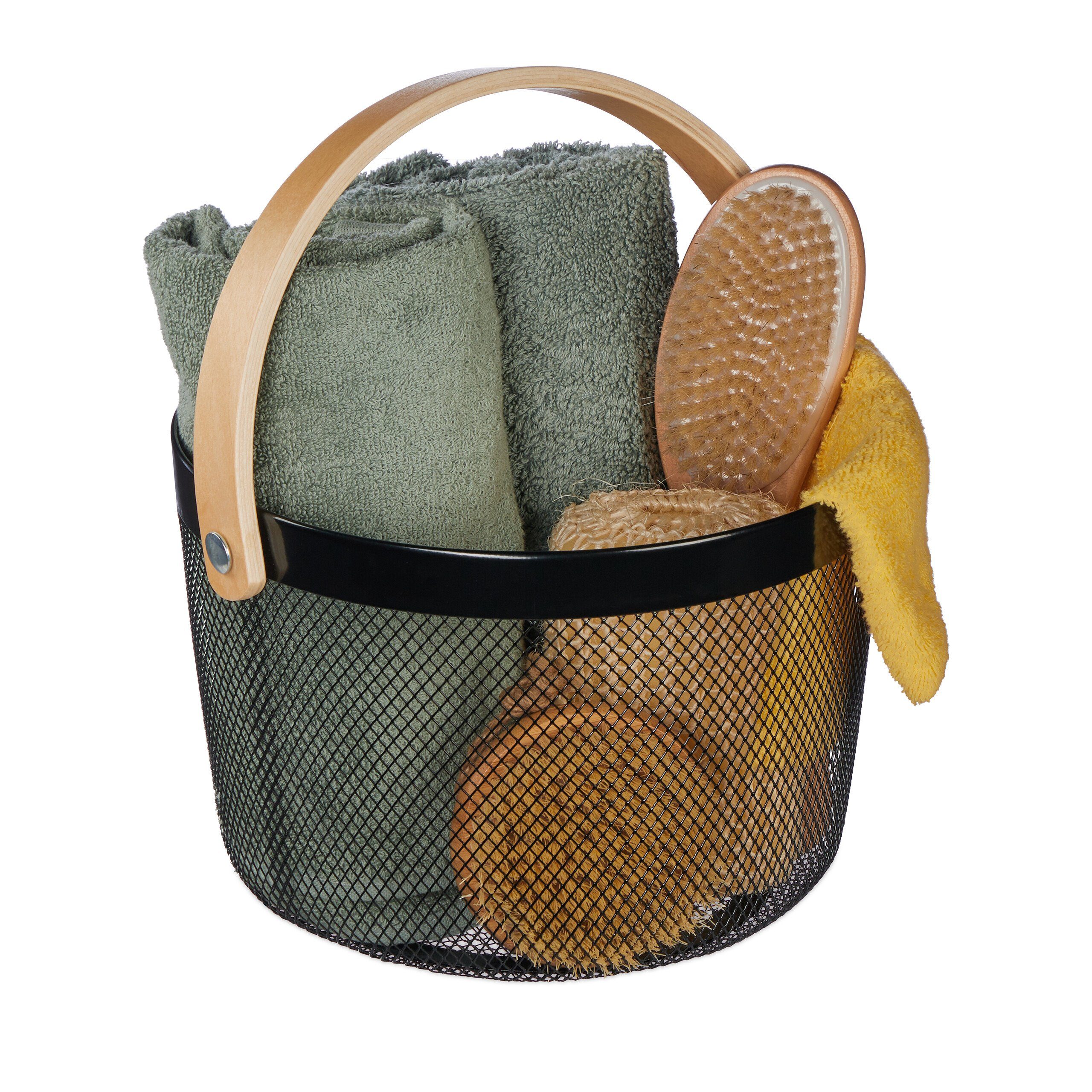 relaxdays Aufbewahrungskorb Runder Drahtkorb mit Henkel, schwarz günstig online kaufen