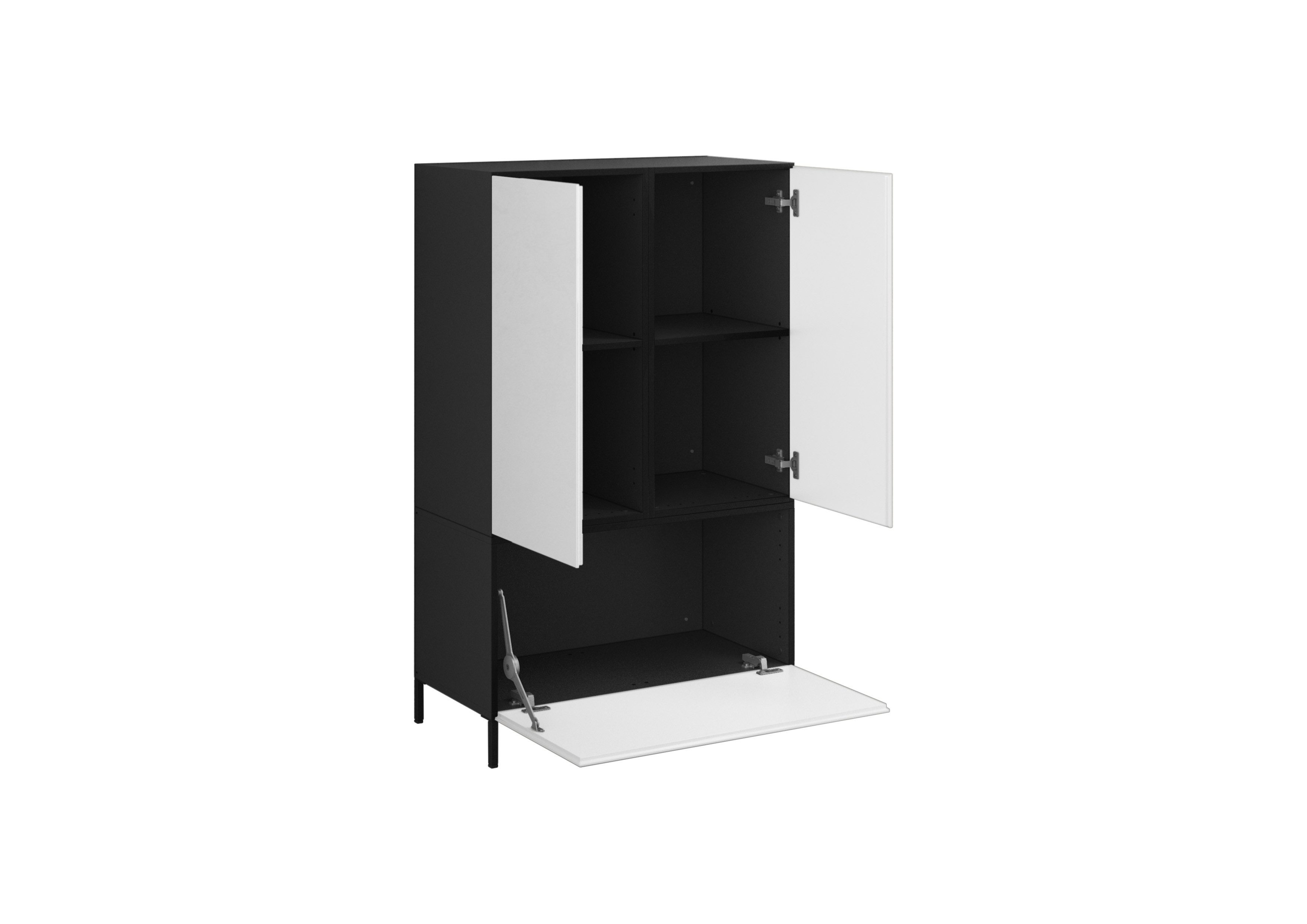 BMG Möbel Stauraumvitrine Modul+ (3 teilig bestehend aus, 2x Schrank mit Tür, 1x Schrank mit Klappenfunktion) Schränke können individuell angeordnet werden, Soft-Close