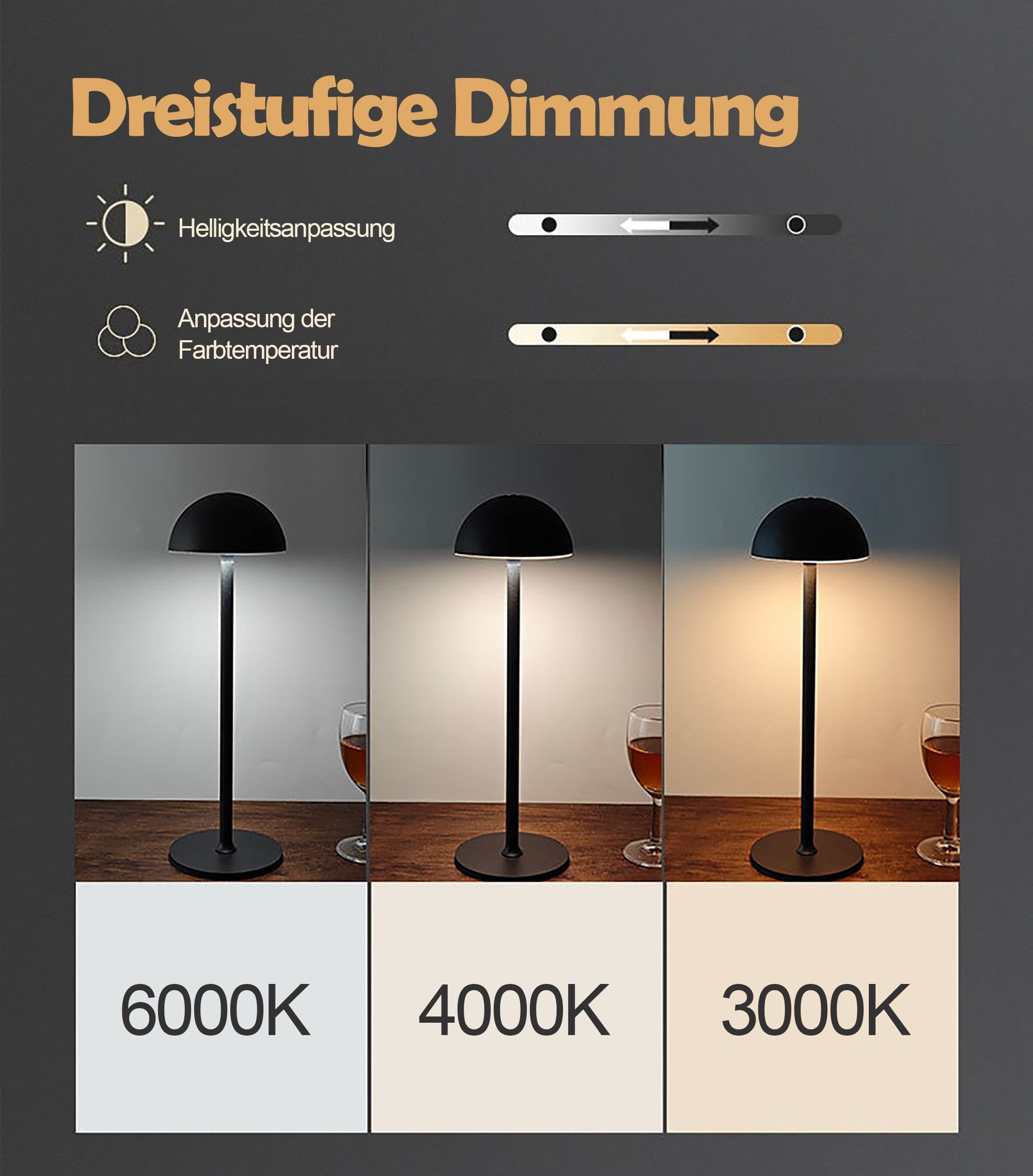 Luckice LED Nachttischlampe Kabellos Dimmbare Tischlampe mit Touch Sensor, günstig online kaufen