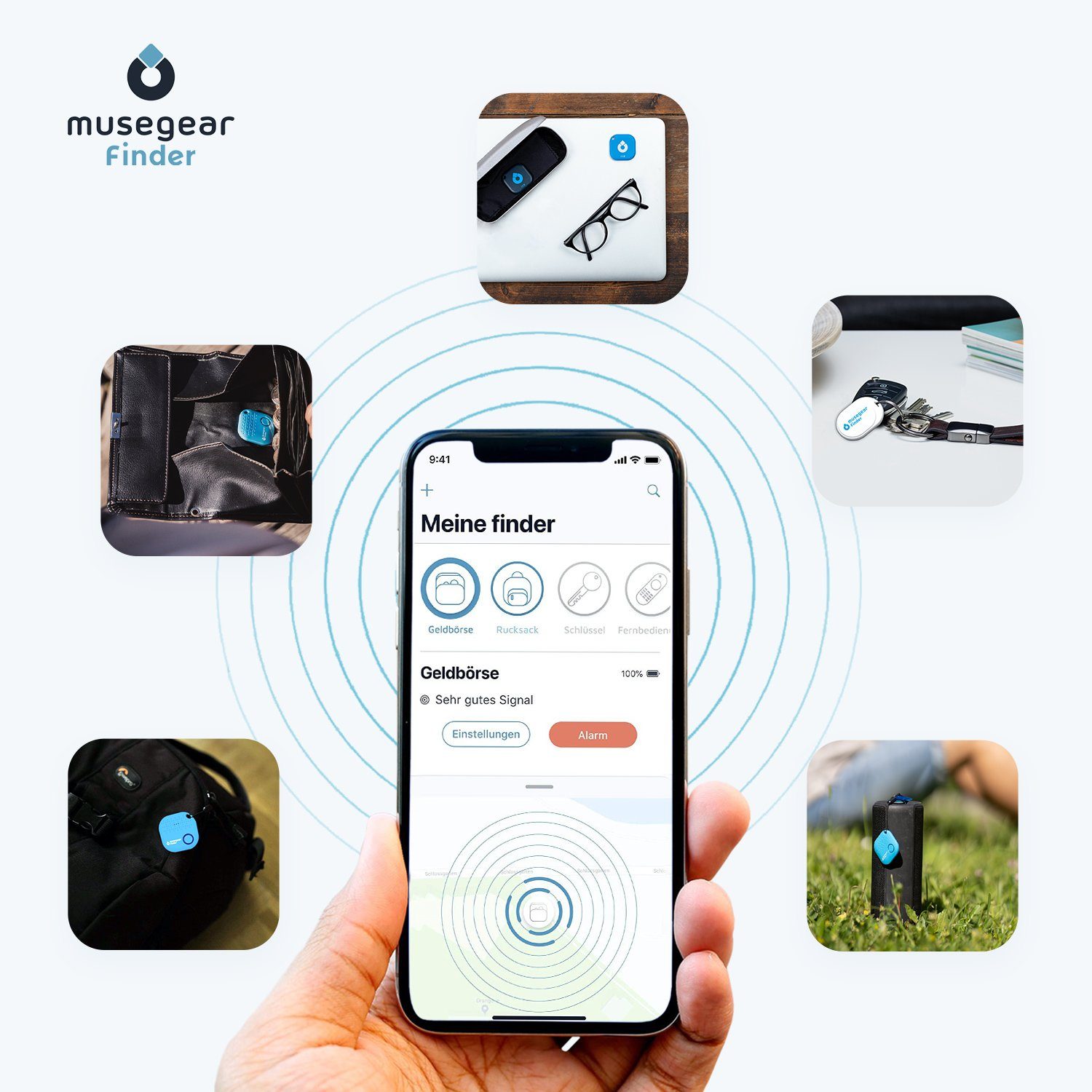 Bluetooth®-Sender musegear App Schlüsselfinder weiß Bluetooth aus mit Deutschland