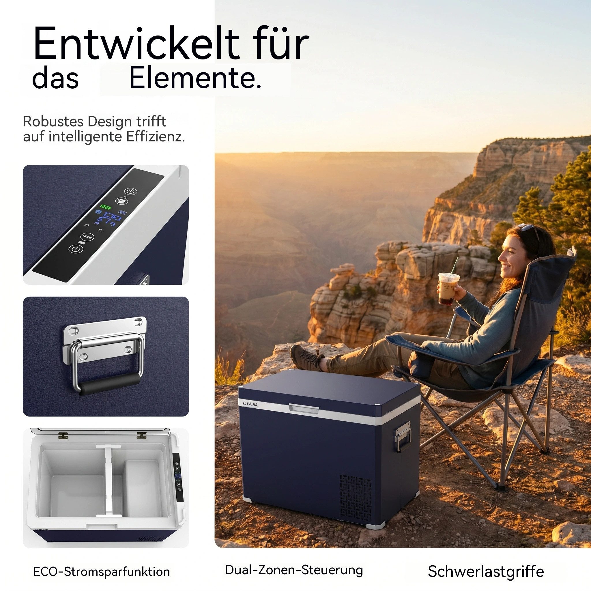 oyajia Elektrische Kühlbox Kompressor Gefriertruhe mobiler Kühlschrank, Kühltruhe, Gefrierbox, 40 l, Dual-Zone (20°C bis +20°C), 12V/24V/230V, APP Steuerung, Tr – Bild 5 von 5