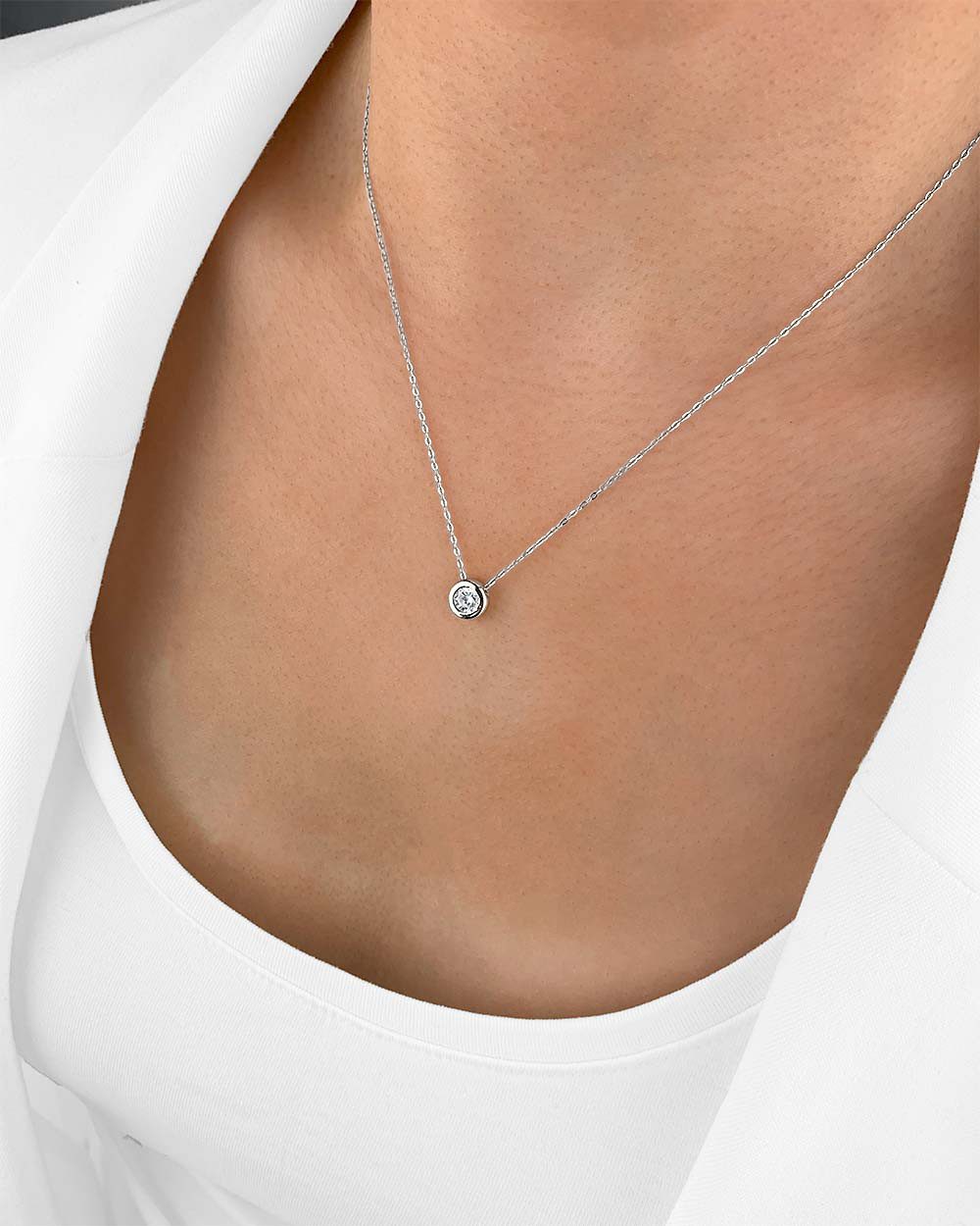 DANIEL CLIFFORD Kette mit Anhänger 'Una' Damen Halskette Silber 925 Solitär Kristall Anhänger (inkl. Verpackung), elegante Solitär-Kette mit Kristall weiß, das perfekte Geschenk