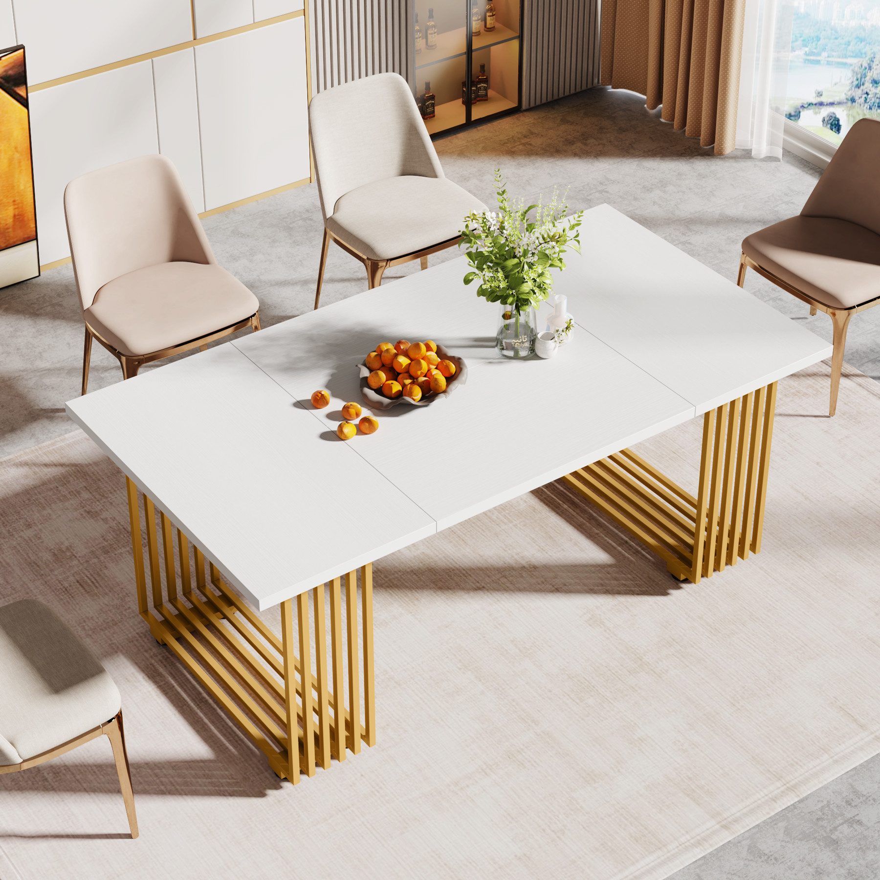 Tribesigns Esstisch 180 x 80cm Esszimmertisch mit Gold Metallbeinen, Esszimmer-Küchentisch