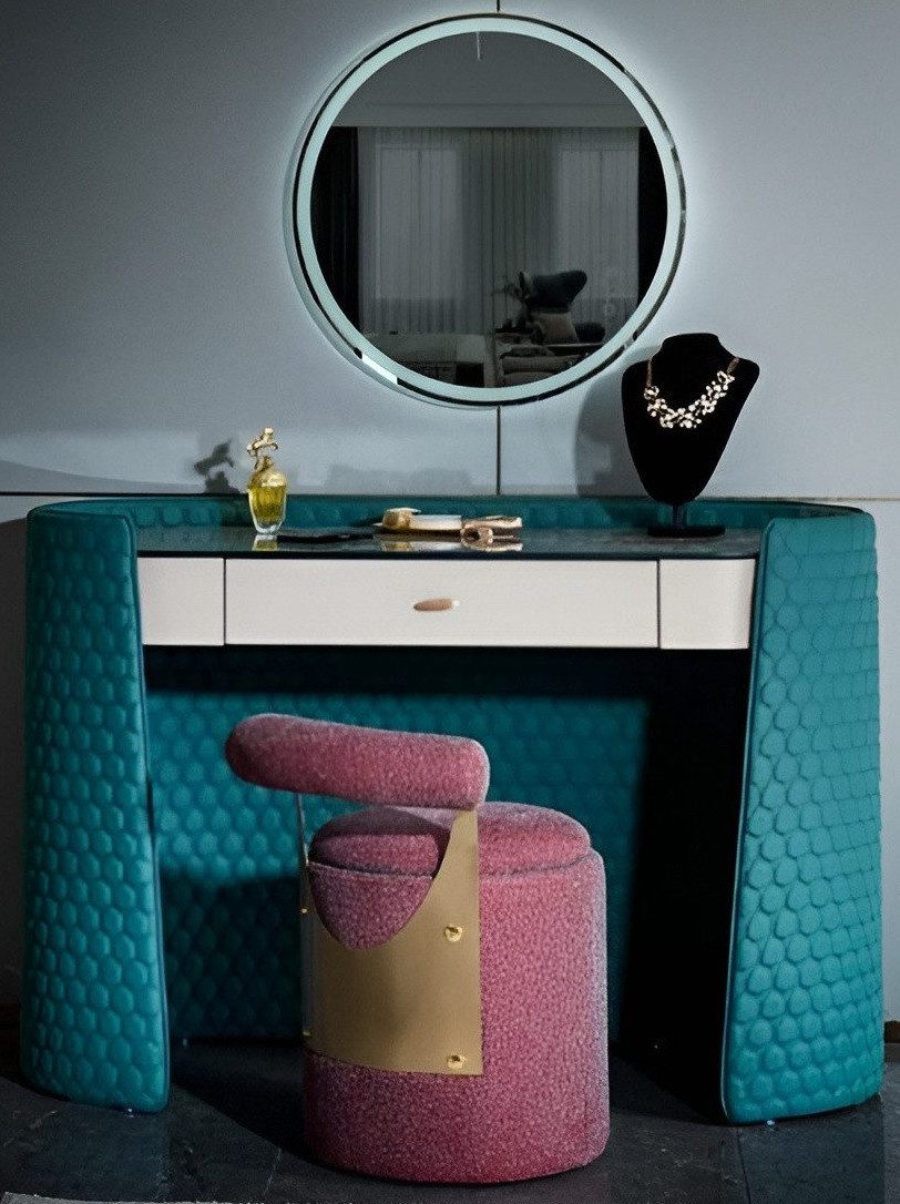 Xlmoebel Schminktisch Eleganter Hocker mit Leder-Textil-Bezug für stilvolle Akzente (2-St., Schminktisch+Hocker), Hergestellt in Europa