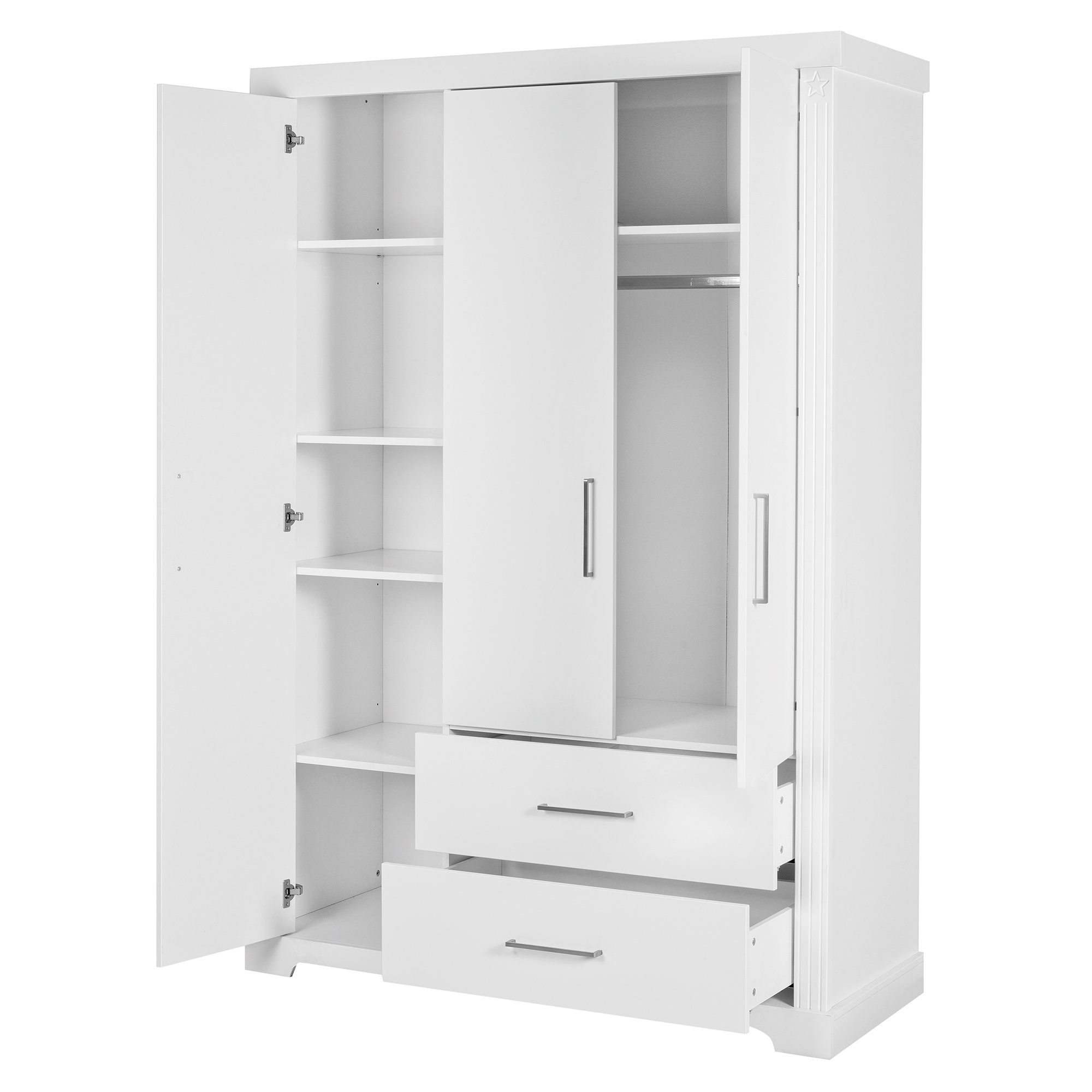 roba® Kleiderschrank Maxi 3-türiger Drehtürenschrank aus Holz- Soft Close Türen - Weiß