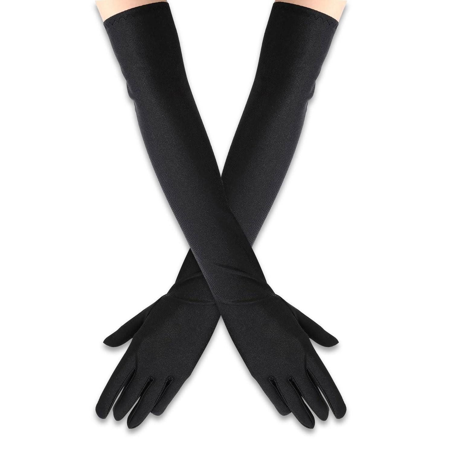 LuxusKollektion Abendhandschuhe Lange schwarze Handschuhe 1920er (1-St)