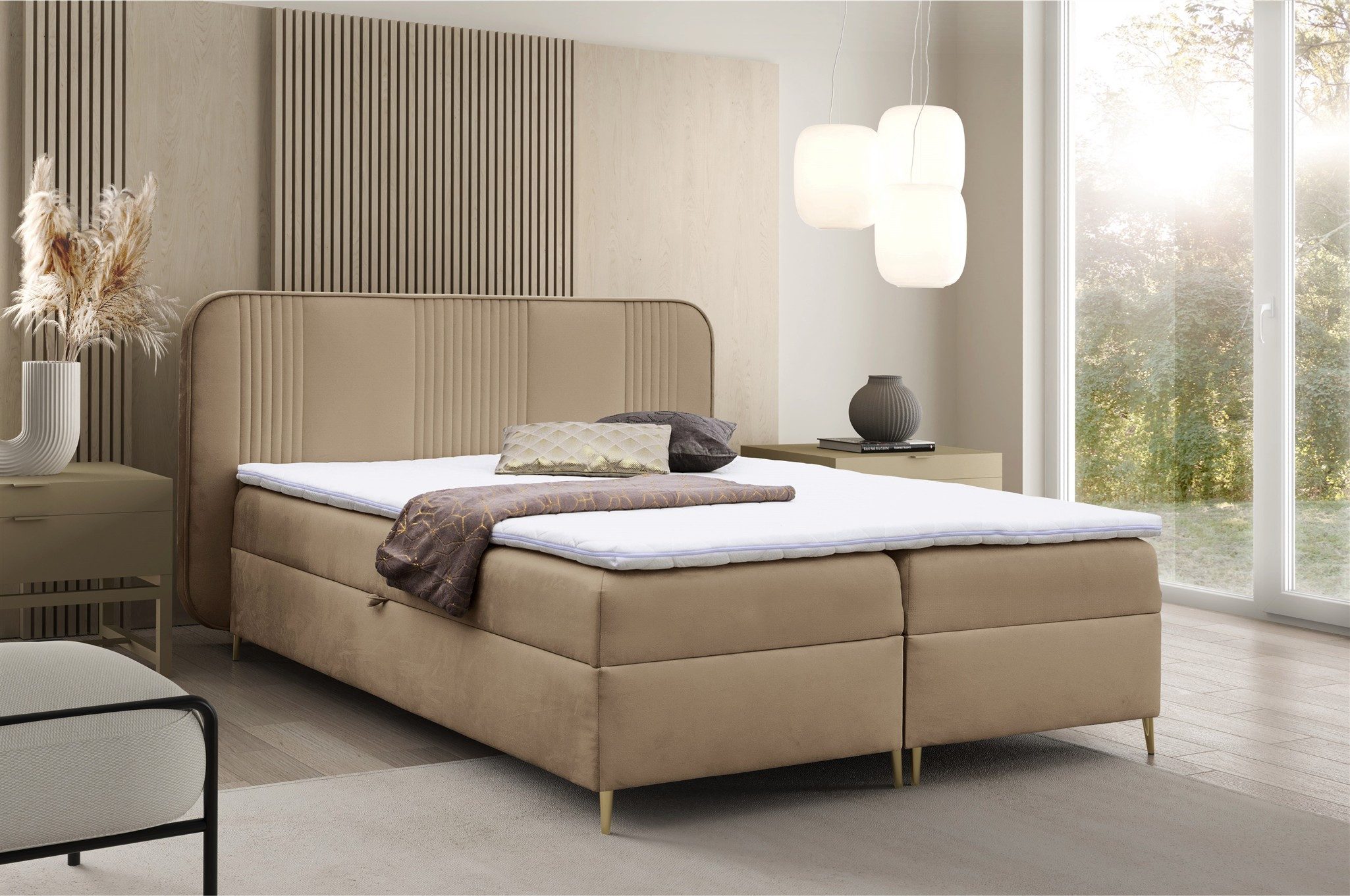 Fun Möbel Boxbett Bett Schlafzimmerbett AVERY Überlänge in Veloursstoff Magic Velvet (mit Bonellfederkernmatratzen, mit Bettkästen und Topper, gepolstertes Kopfteil), auch mit Viscoschaum-Topper und Taschenfederkernmatratzen erhältlich