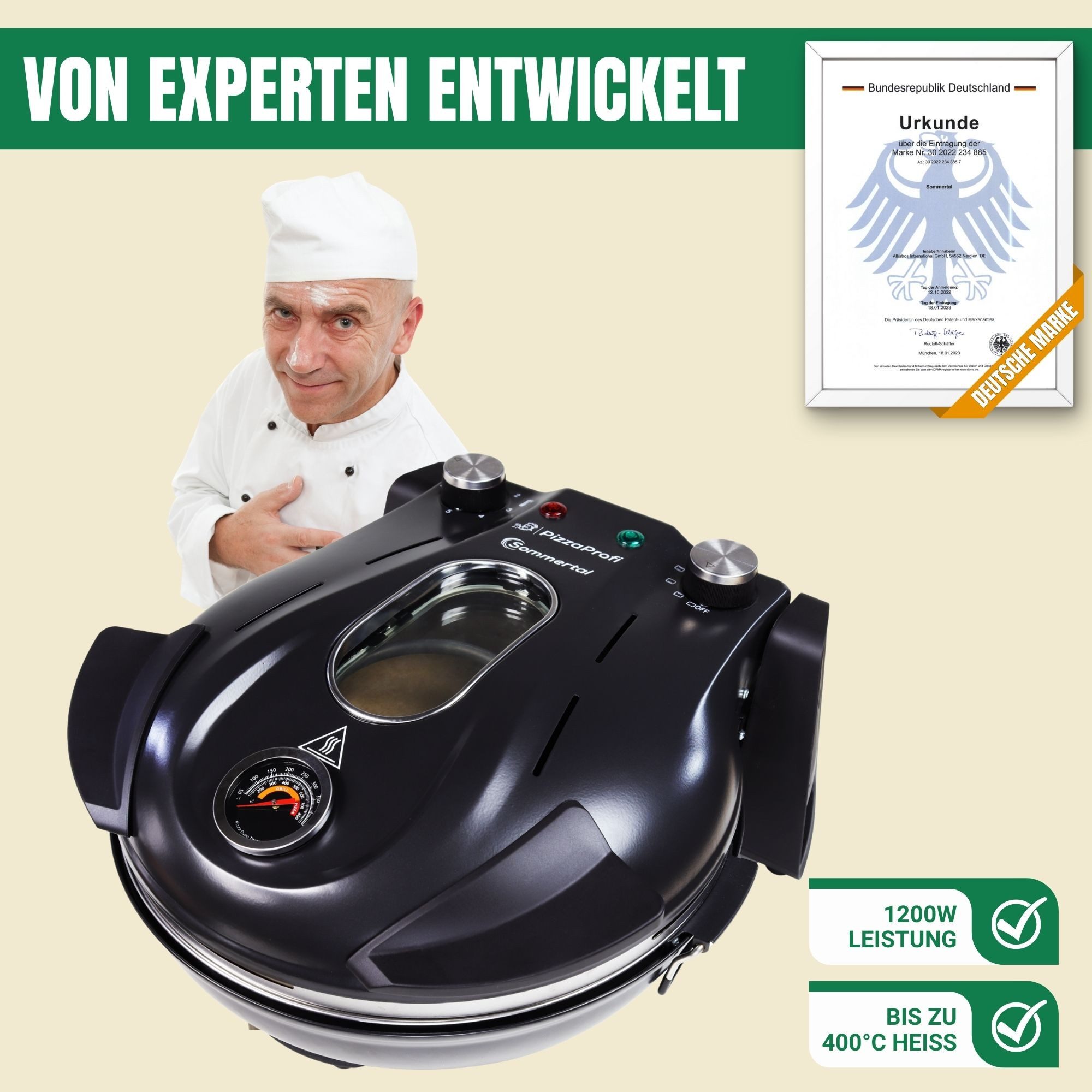 Sommertal Pizzaofen Sommertal PizzaProfi Pizzaofen, 32cm Pizzastein, 2x Pizzaschieber, Pizzaschneider, Steinplatte