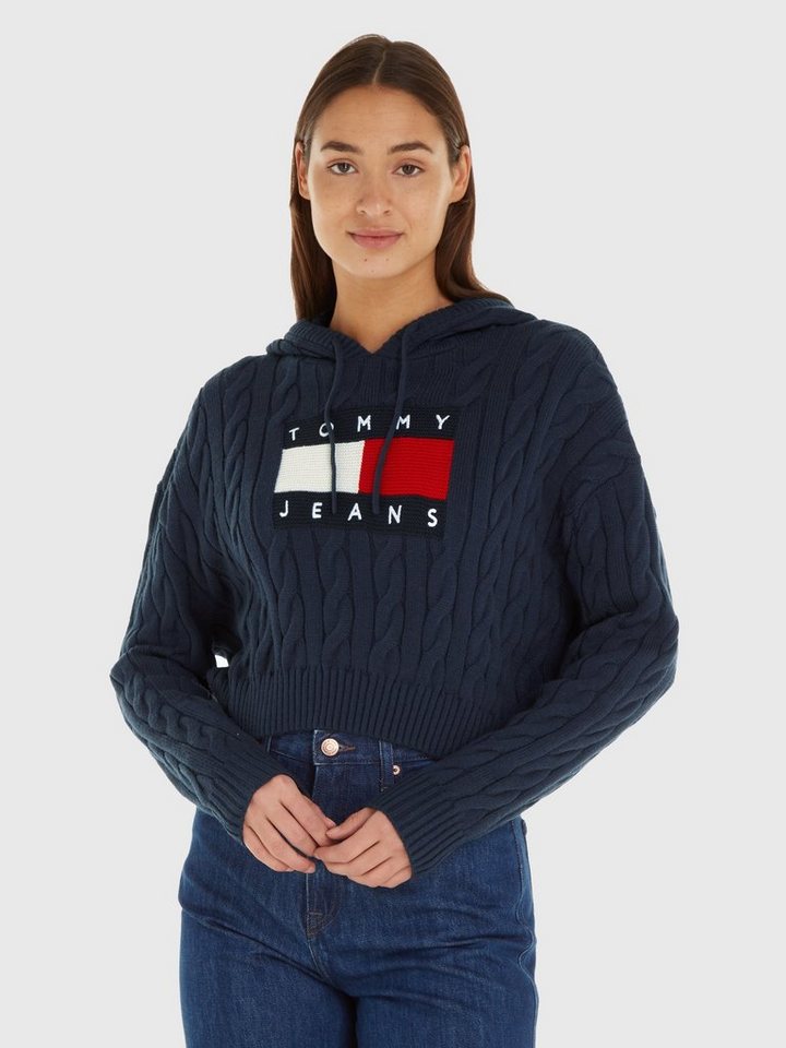 Tommy Jeans Kapuzenpullover TJW CENTER FLAG CABLE HOODIE mit Tommy Jeans  Markenlabel & Logo-Flag