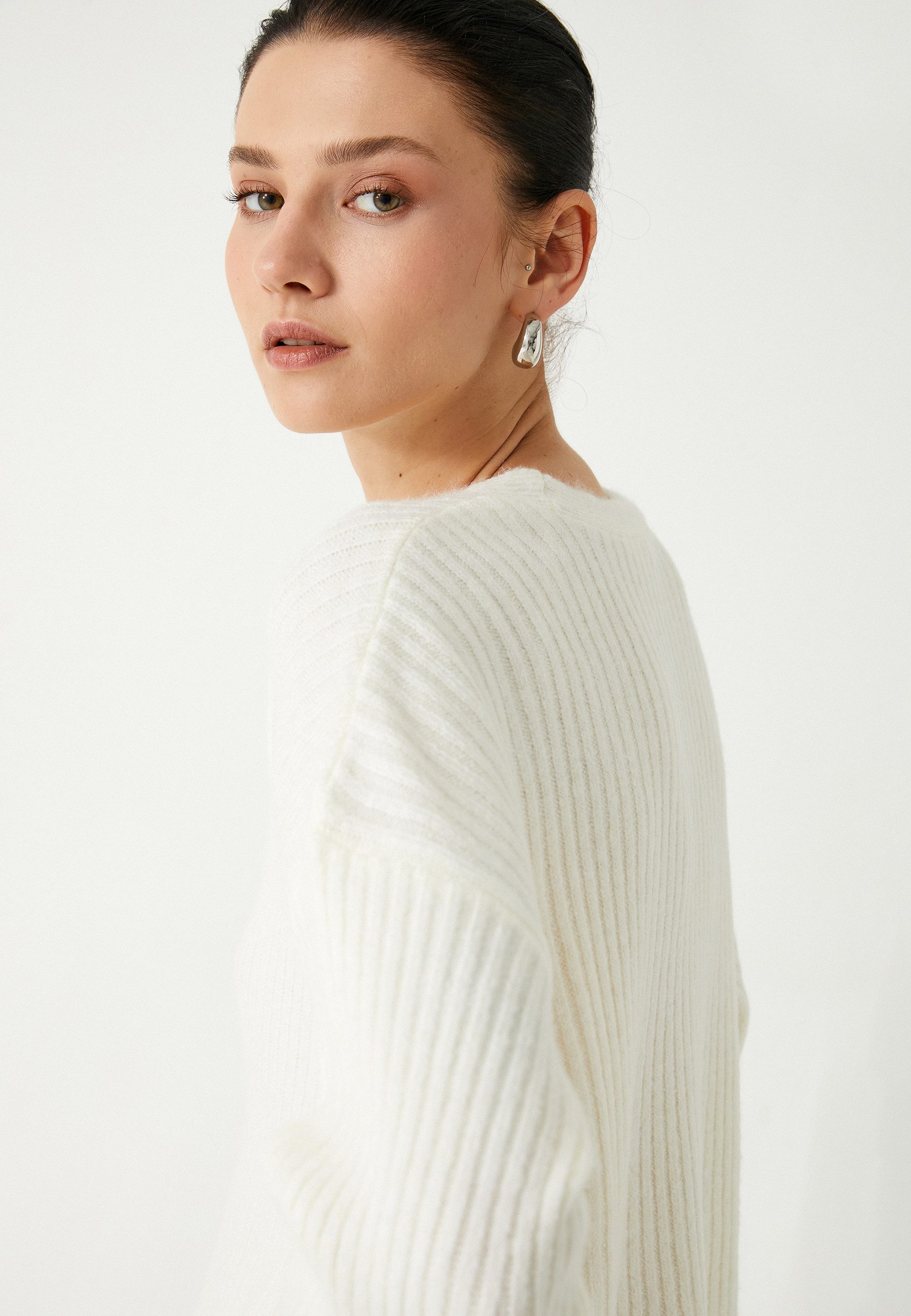 Koton V-Ausschnitt-Pullover V-Kragen Oversize