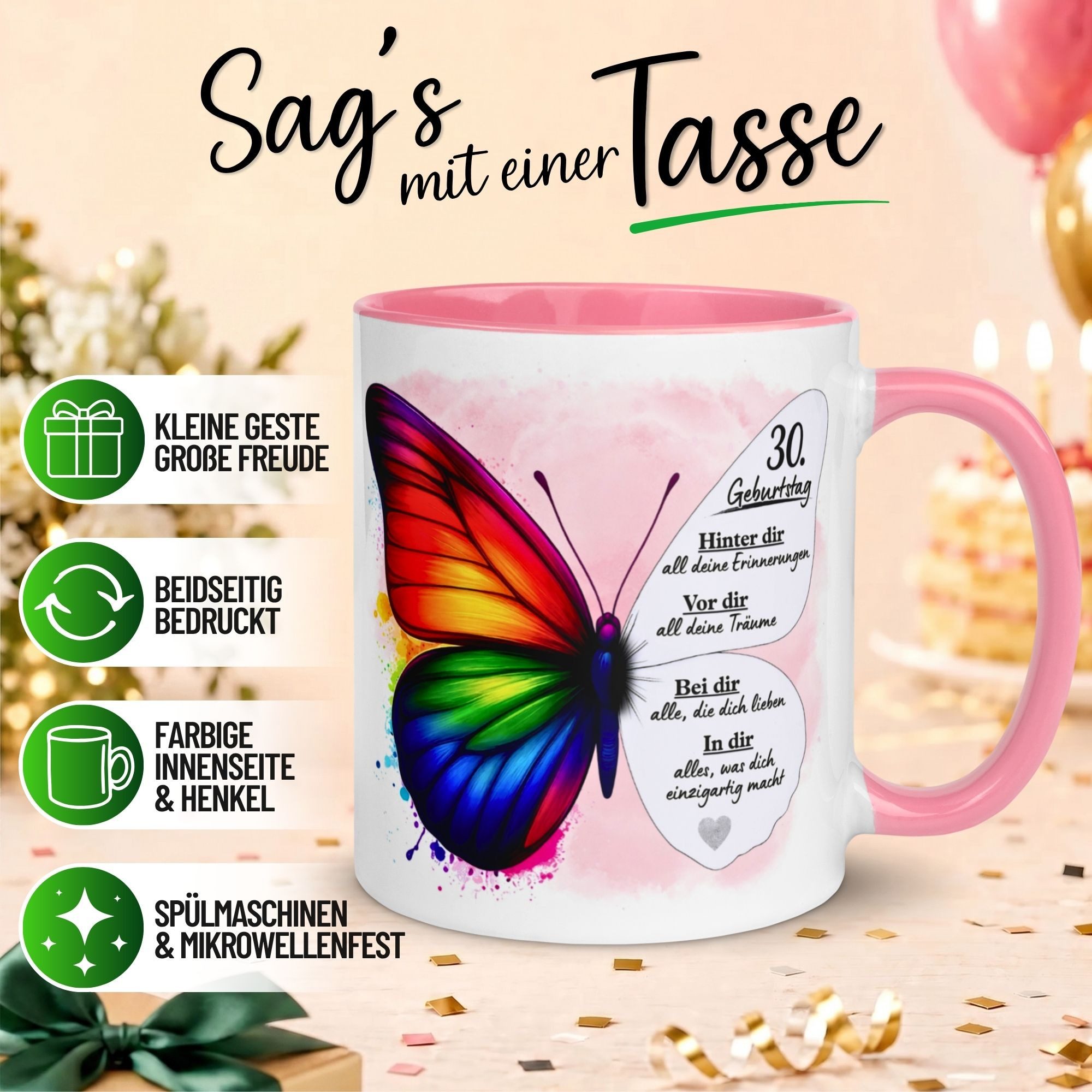 Momentals Tasse 30. Geburtstag Frau – Weil du einzigartig bist – Geburtstagsgeschenk, Gratis Versand · Links-&Rechtshänder · Spülmaschinenfest