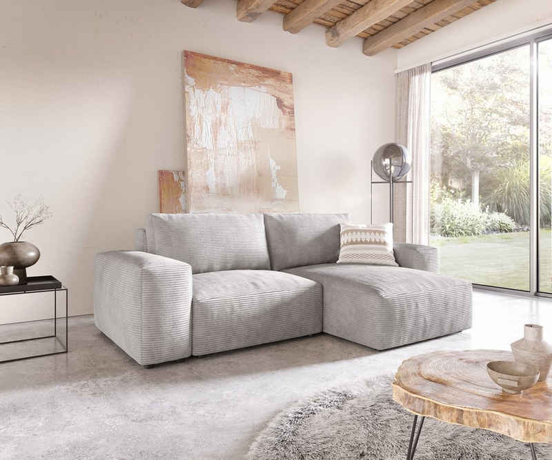 DELIFE Ecksofa Lanzo, L Cord Silbergrau 260x160 cm Recamiere variabel