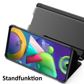FITSU Handyhülle Spiegel Hülle für Samsung Galaxy M21 Handytasche, Schlanke Klapphülle, elegantes Flipcase, Handyhülle mit Standfunktion