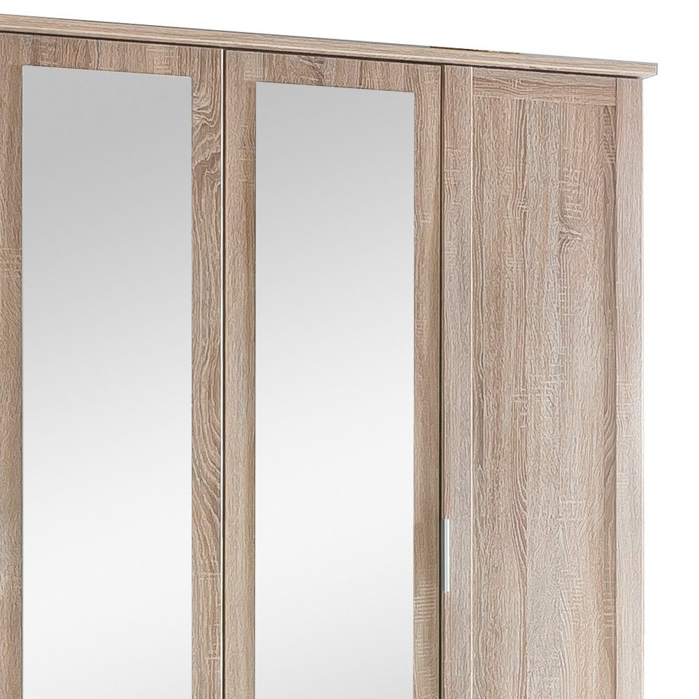 viel 4-türig, Drehtürenschrank Sonoma Eiche Optik Design, Modern variabel Mehrzweckschrank) Clara Stylefy Holzwerkstoff, Spiegel, (Kleiderschrank, stellbar Stauraum, aus mit