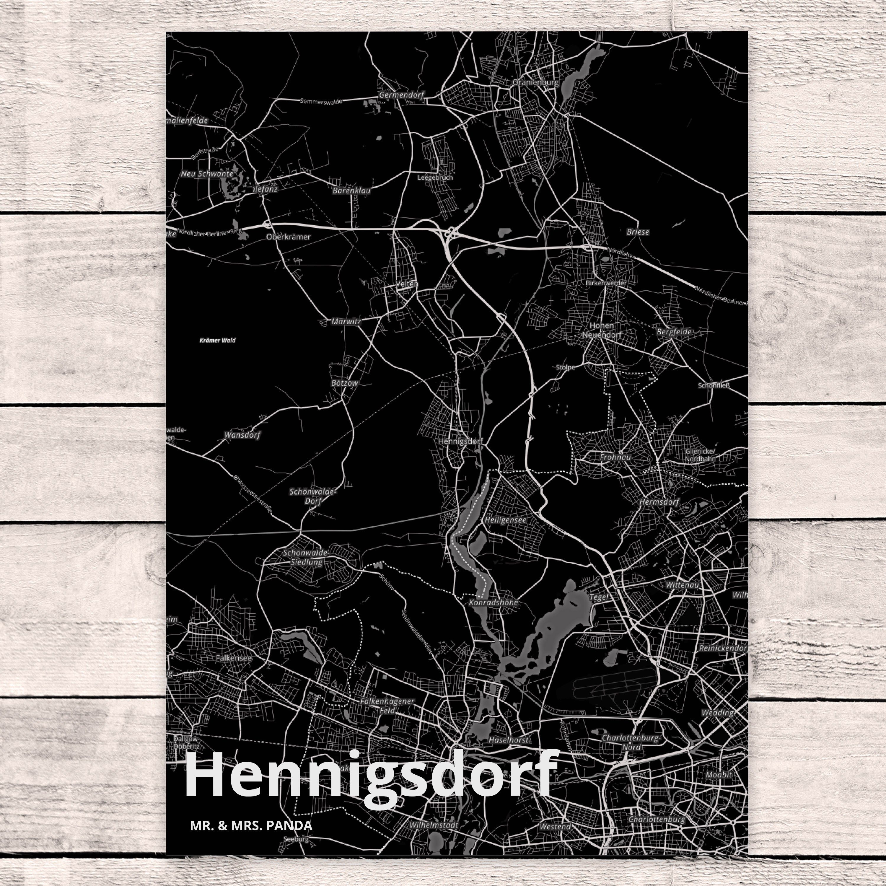 Grußkarte, Panda Städte, Kar Karte, Postkarte & Hennigsdorf Ort, - Mr. Mrs. Dorf Stadt Geschenk,