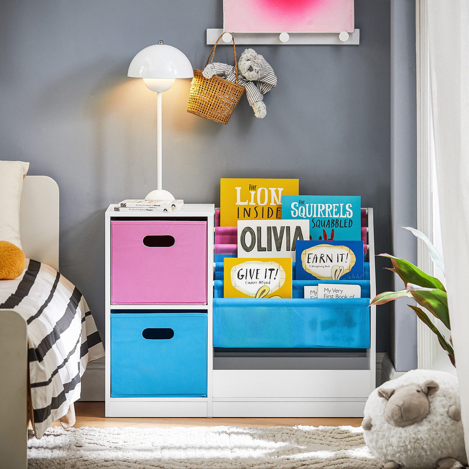 SoBuy Bücherregal KMB76, Kinderregal mit Boxen Aufbewahrungsregal Spielzeug günstig online kaufen