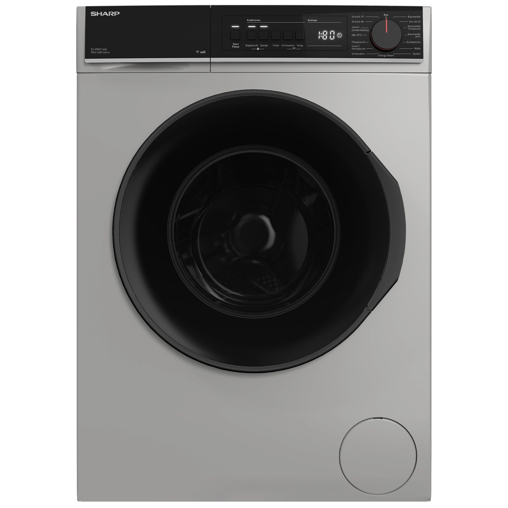 Sharp Waschmaschine ES-PRO714SA-DE, 7 kg, 1400 U/min, AquaStop, AllergySmart, Dampf, WiFi, Kindersicherung