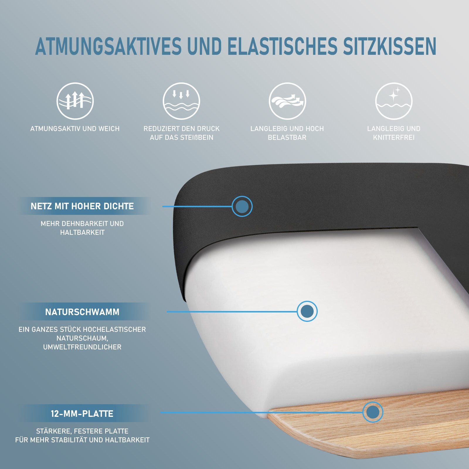 Durrafy Kippfunktion, Bürostuhl Schwarz Chefsessel Bürostuhl, ergonomischer belastbar, 90°-130° 150KG Chefsessel,Drehstuhl, Computerstuhl