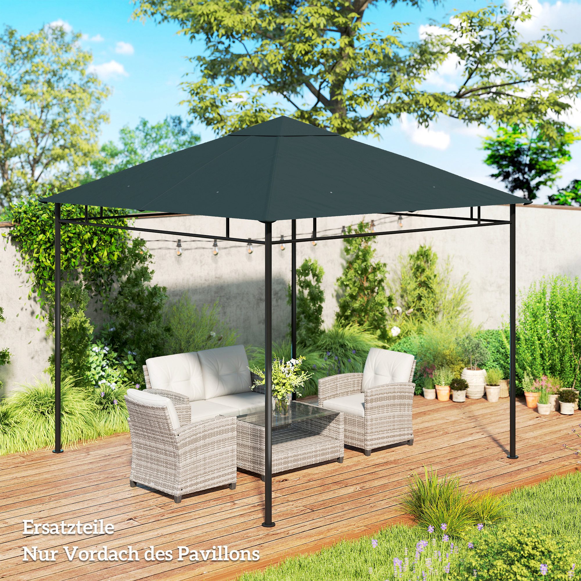 Outsunny Pavillon-Ersatzdach Pavillonabdeckung, Dunkelgrün, 180 g/m², 298 x 298 cm (Ersatzdach, Pavillondach), 298x298 für Metall-Gartenpavillon