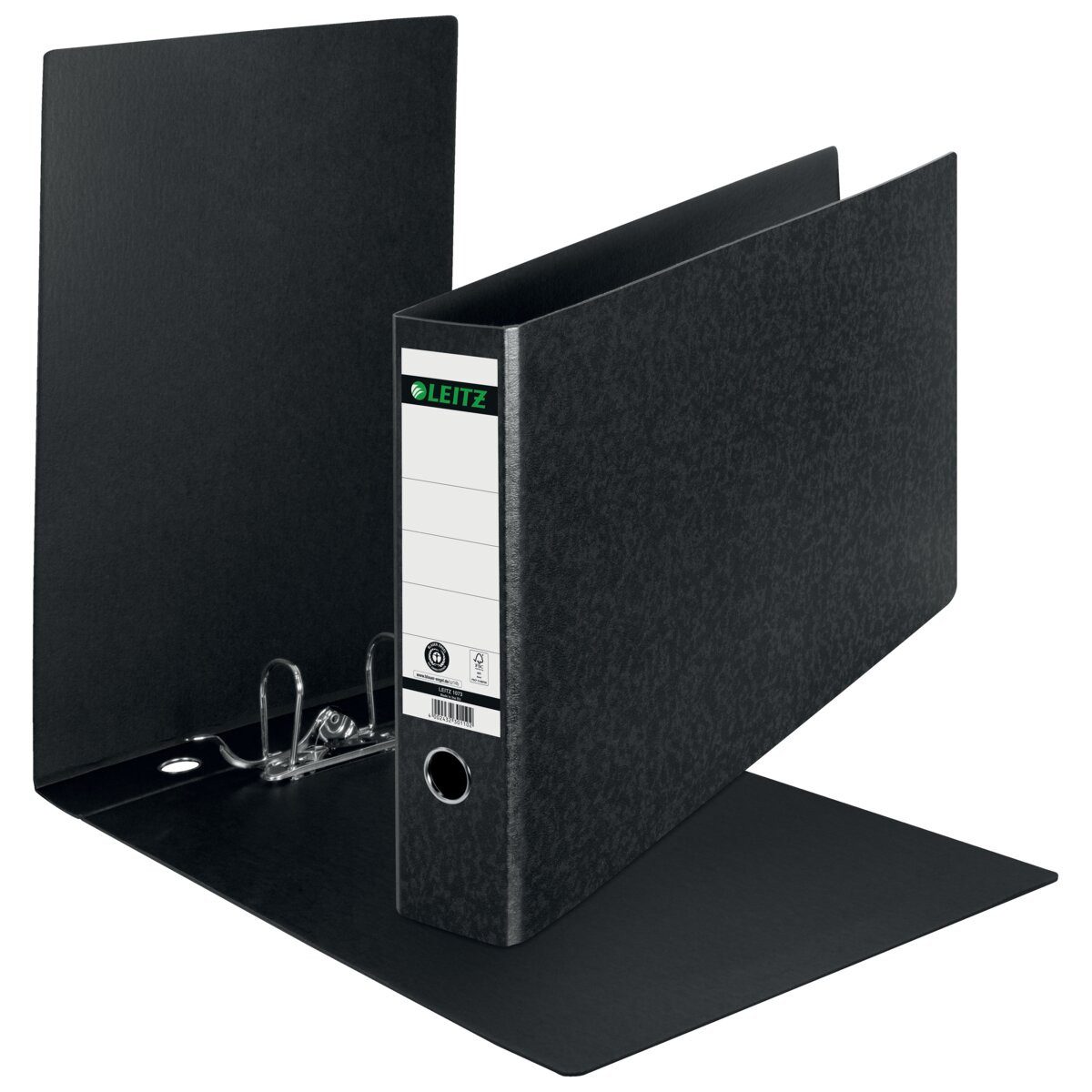 LEITZ Aktenordner Ordner A3 quer 77mm Hartpappe schwarz Packung mit 2 Stück