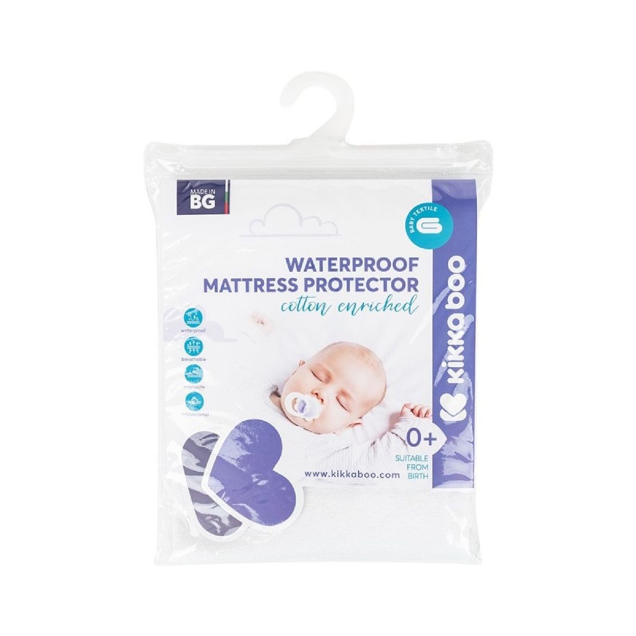 Matratzenschoner 41105010 80 x 50 cm Kikkaboo, wasserdicht, atmungsaktiv, antibakteriell, waschbar, Baumwolle – Bild 2 von 2