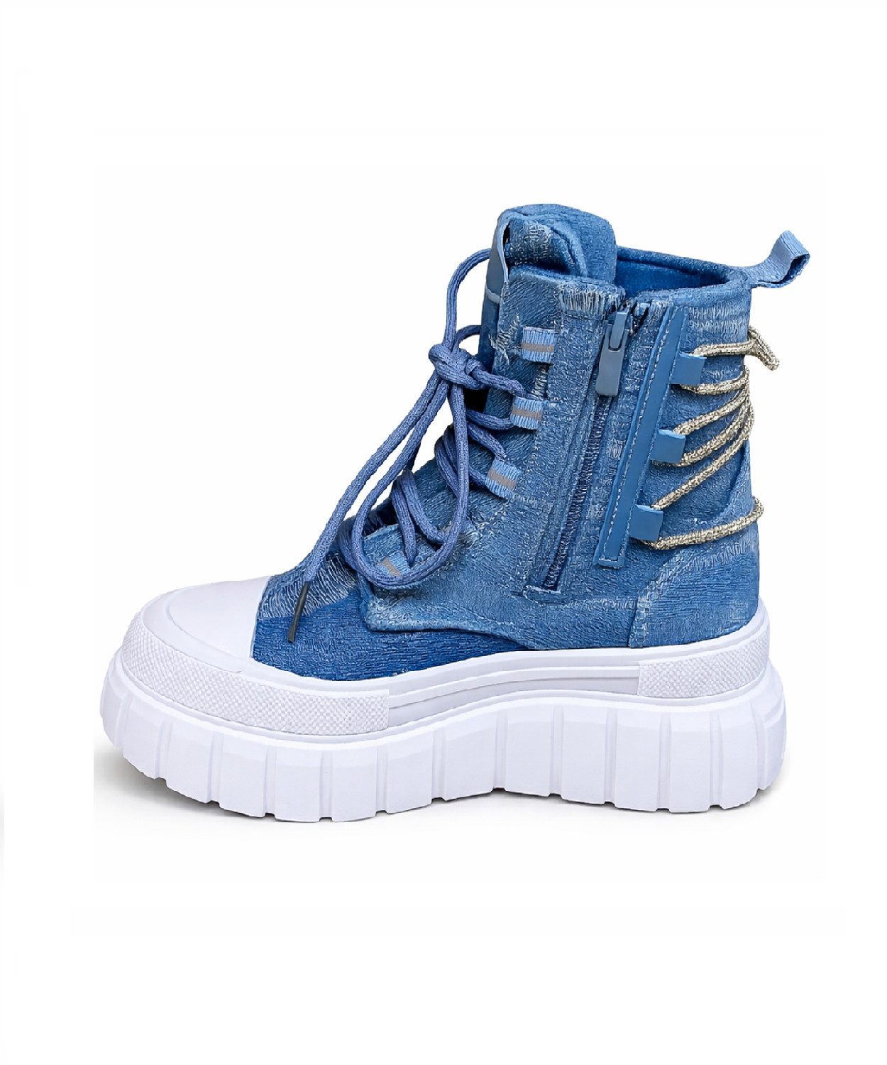 Pogolino 8-123 Denim Sneakerboots Damen High Top Sneakers Jeans Boots Denim Glitzer Plateau