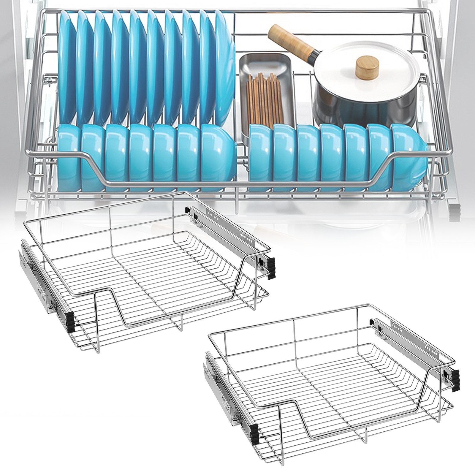 FIVMEN Schublade Schubkasteneinsatz Küchenschrank Teleskopschublade Korbauszug Regal (2 St., 20kg Belastbar), Schrankauszug Ausziehbare Ablage Küchenschubladen Organizer