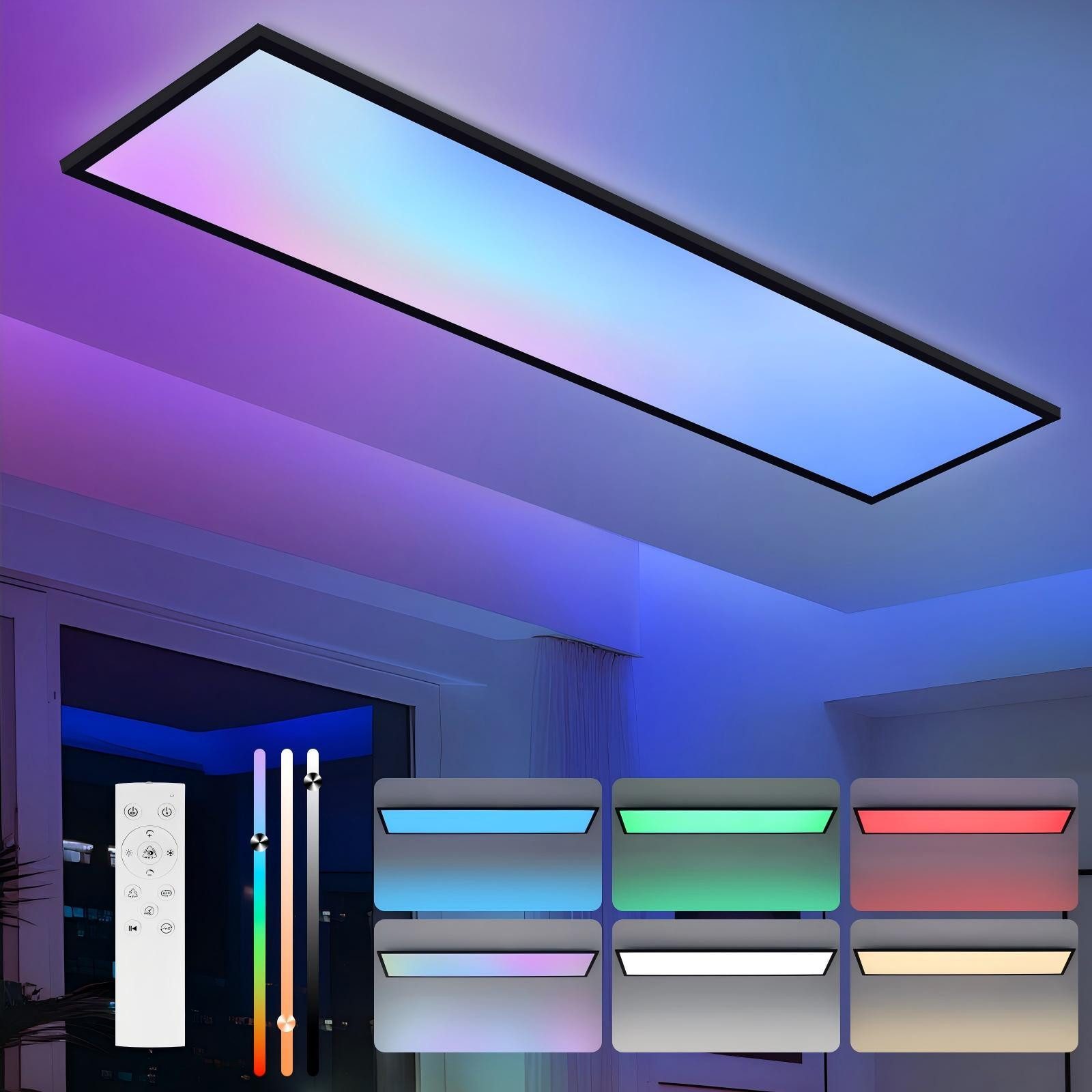 ZMH LED Deckenleuchte mit Smart RGB Hintergrundbeleuchtung Panel Flach Rund/Quadratisch, Dimmbar, LED fest integriert, Tageslichtweiß