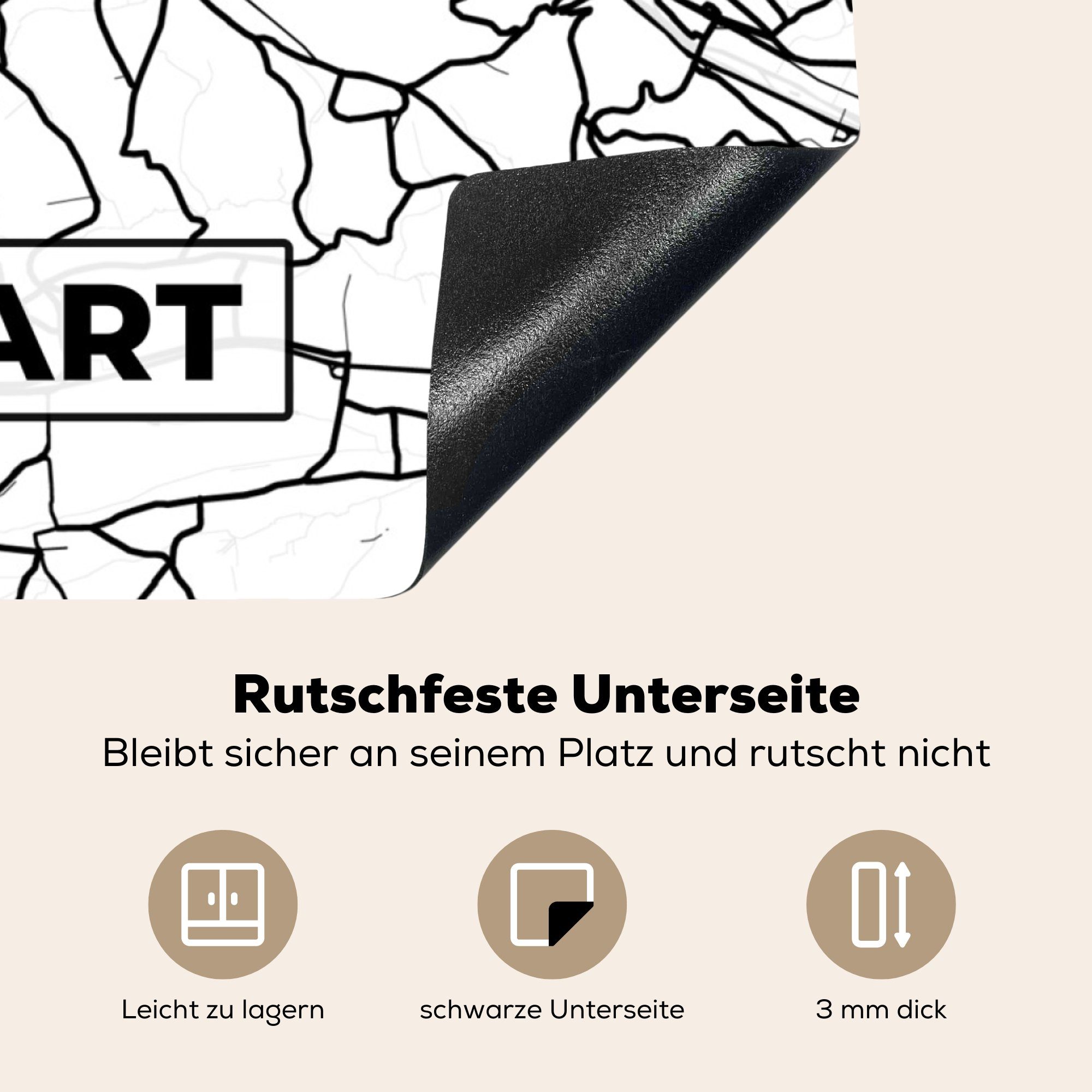 MuchoWow Herdblende-/Abdeckplatte Stuttgart 78x78 - für Stadtplan, Arbeitsplatte küche Ceranfeldabdeckung, cm, (1 - Vinyl, Karte tlg)