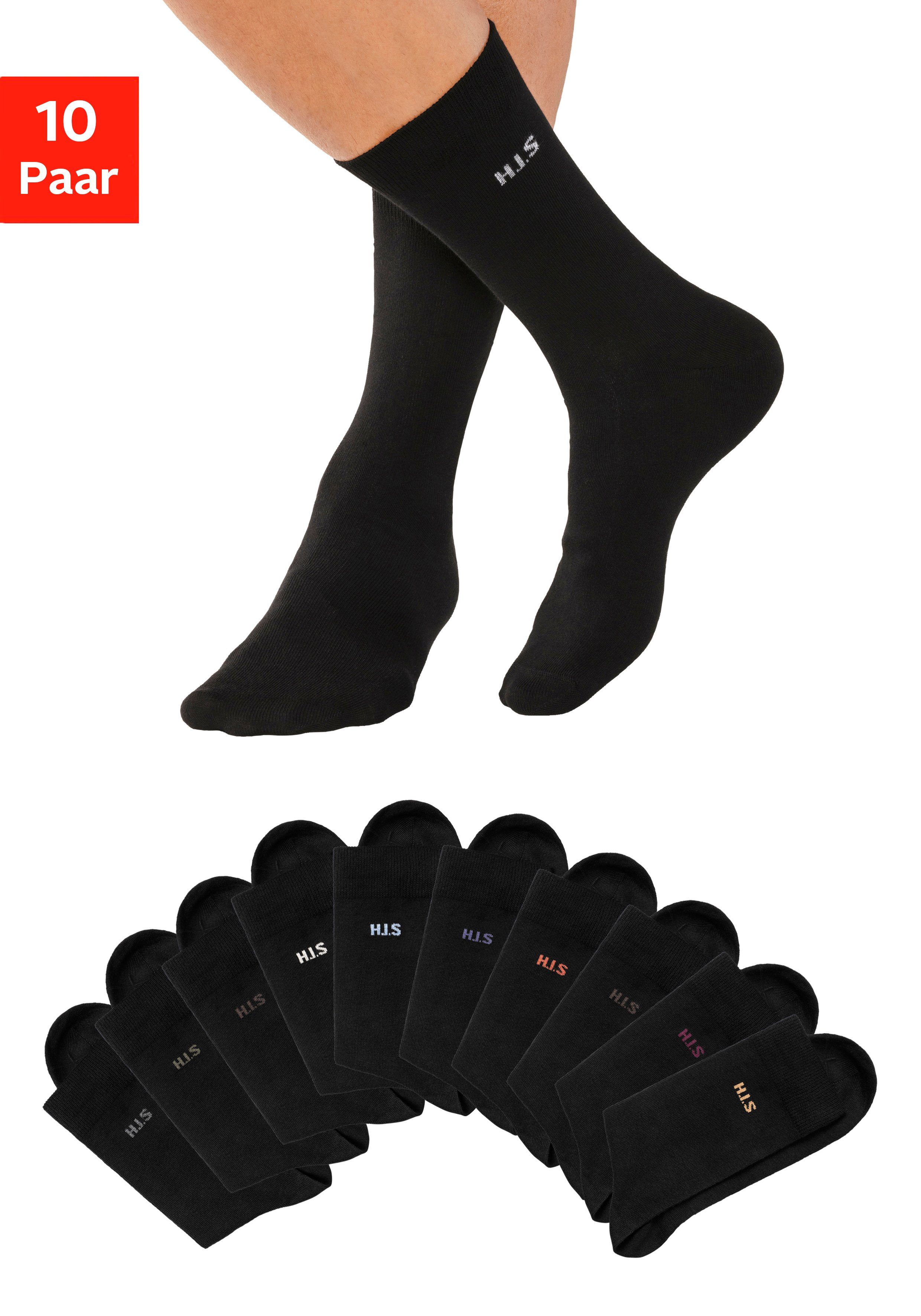 mit 10x farbigem H.I.S (10-Paar) Socken Innenbund schwarz