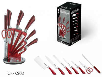 Cheffinger Messer-Set Messerset mit Ständer 8-tlg. rot Cheffinger CF-KS02