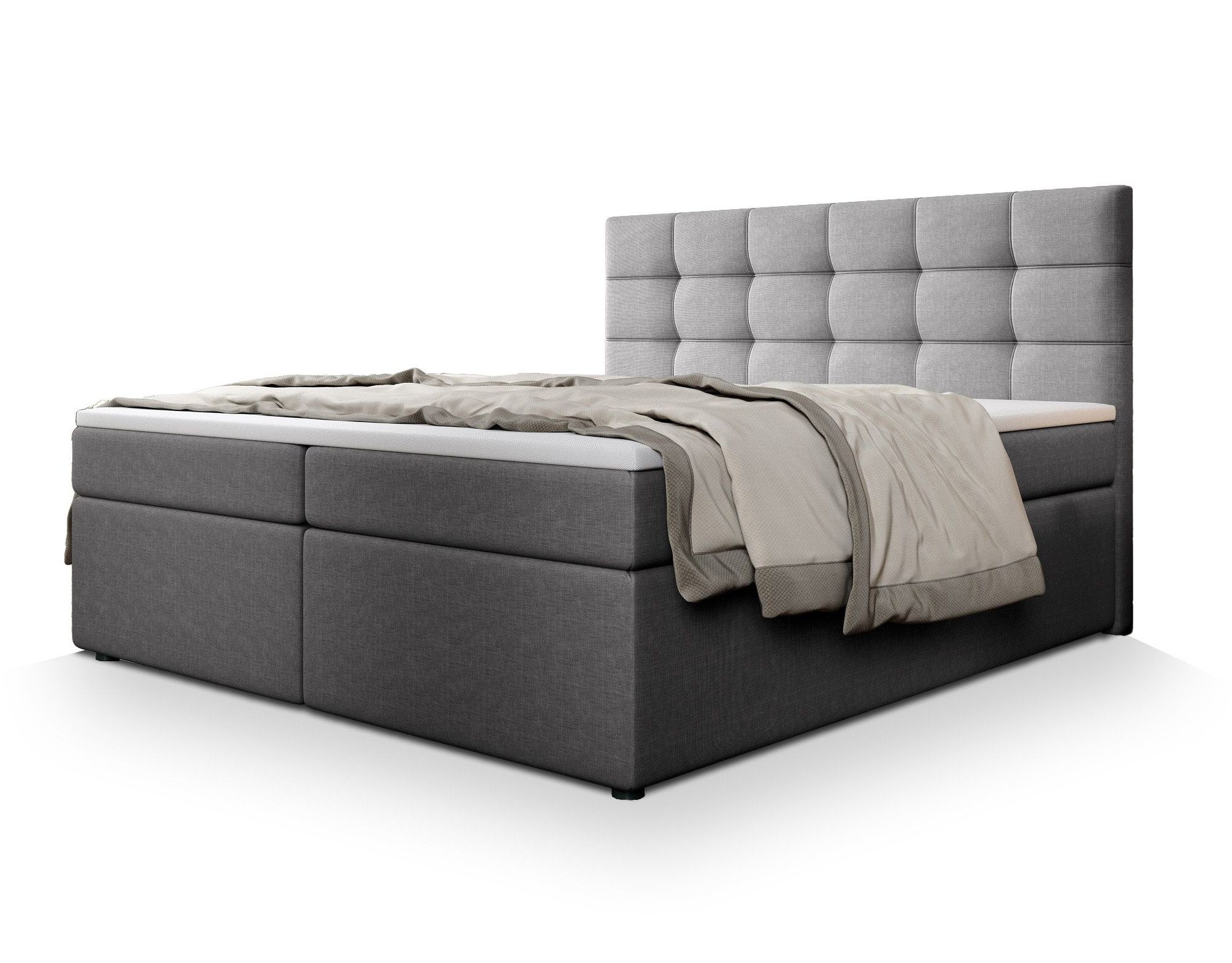 Masseno Boxbett PALMA 140x200 cm mit Bonell Matratze und Topper, Doppelbett, Polsterbett mit Kopfteil, Boxspringbett