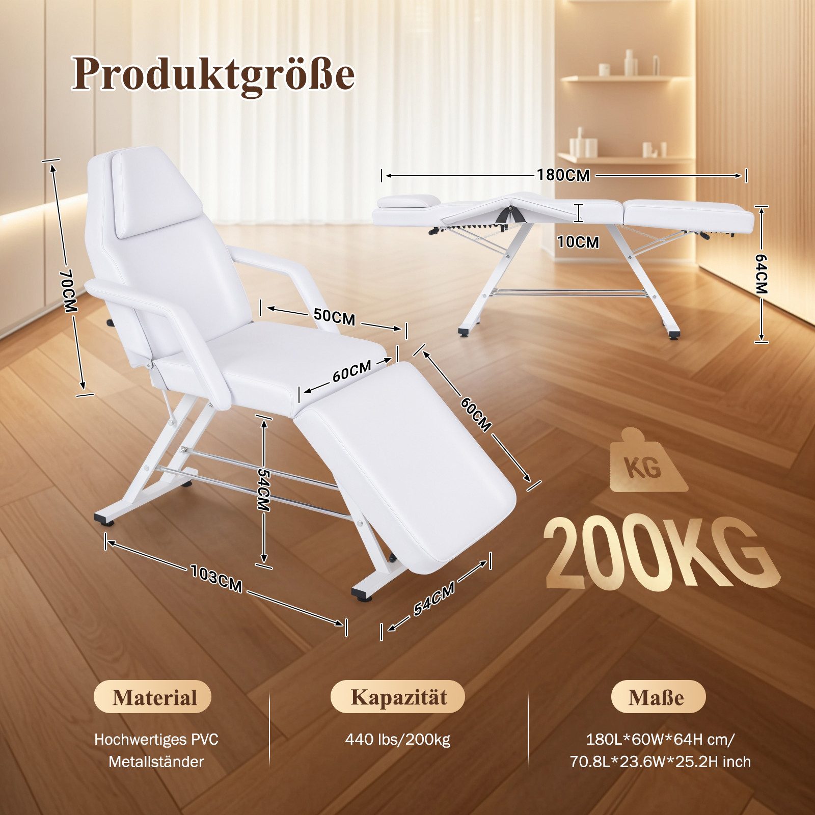 Hausright Massageliege Kosmetikliege mit verstellbarer Rückenlehne & Fußstütze, bis 200 kg, Mehrfach einstellbar, Wasserdichte Materialien, Stabile Basis
