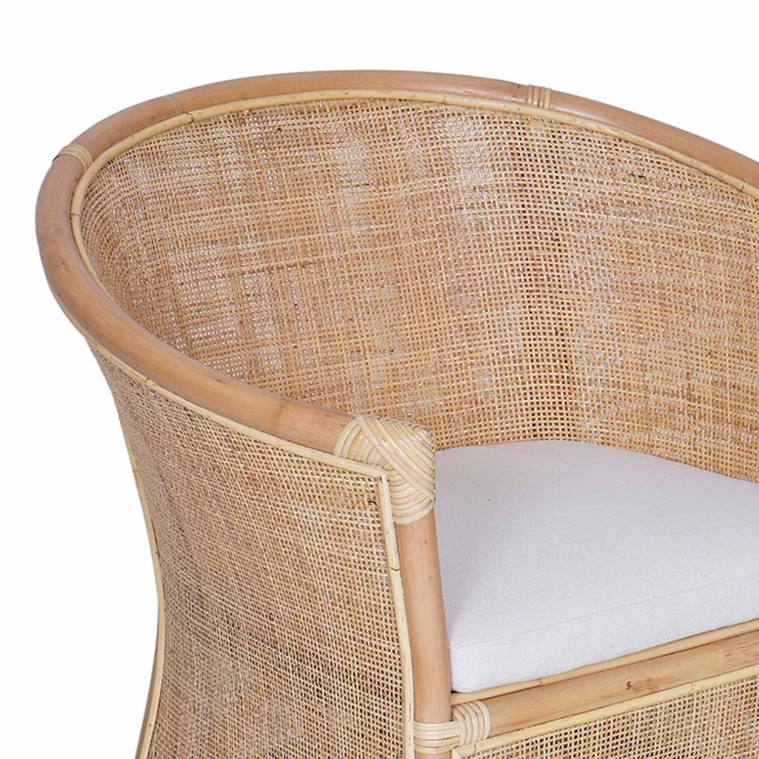 Casa Moro Rattanstuhl Rattansessel Sumatra Natur mit Sitzkissen  Loungesessel halbrund, aus hochwertigen Natur-Rattan geflochten