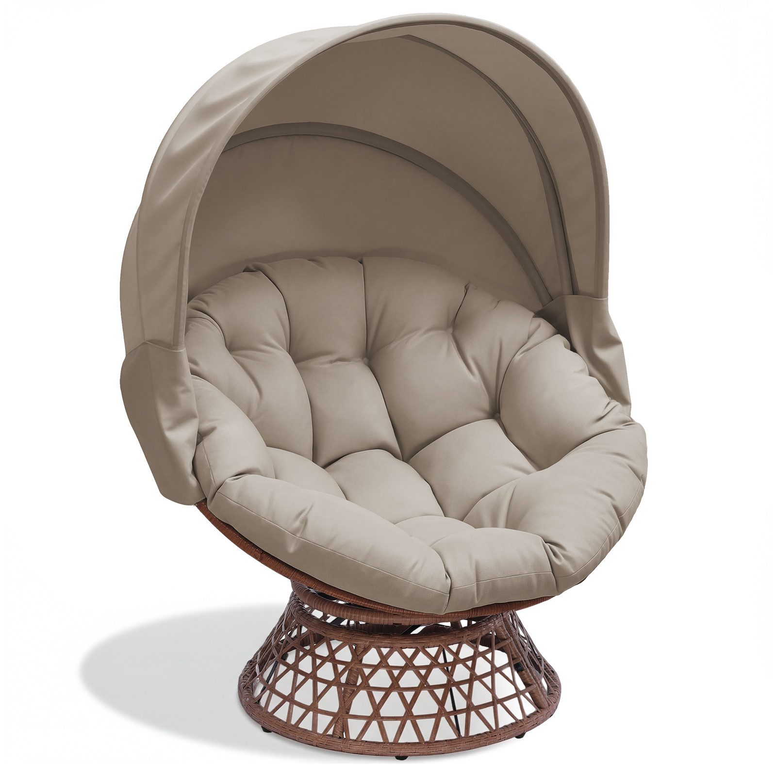 COMHOMA Rattanstuhl Papasansessel Drehsessel mit Kissen rund, Rattansessel, Loungesessel